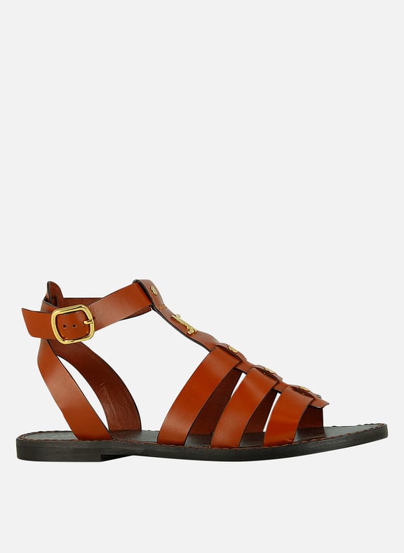 Sandales plates en cuir wan Marron by JONAK JONAK Sandales plates en cuir wan Marron