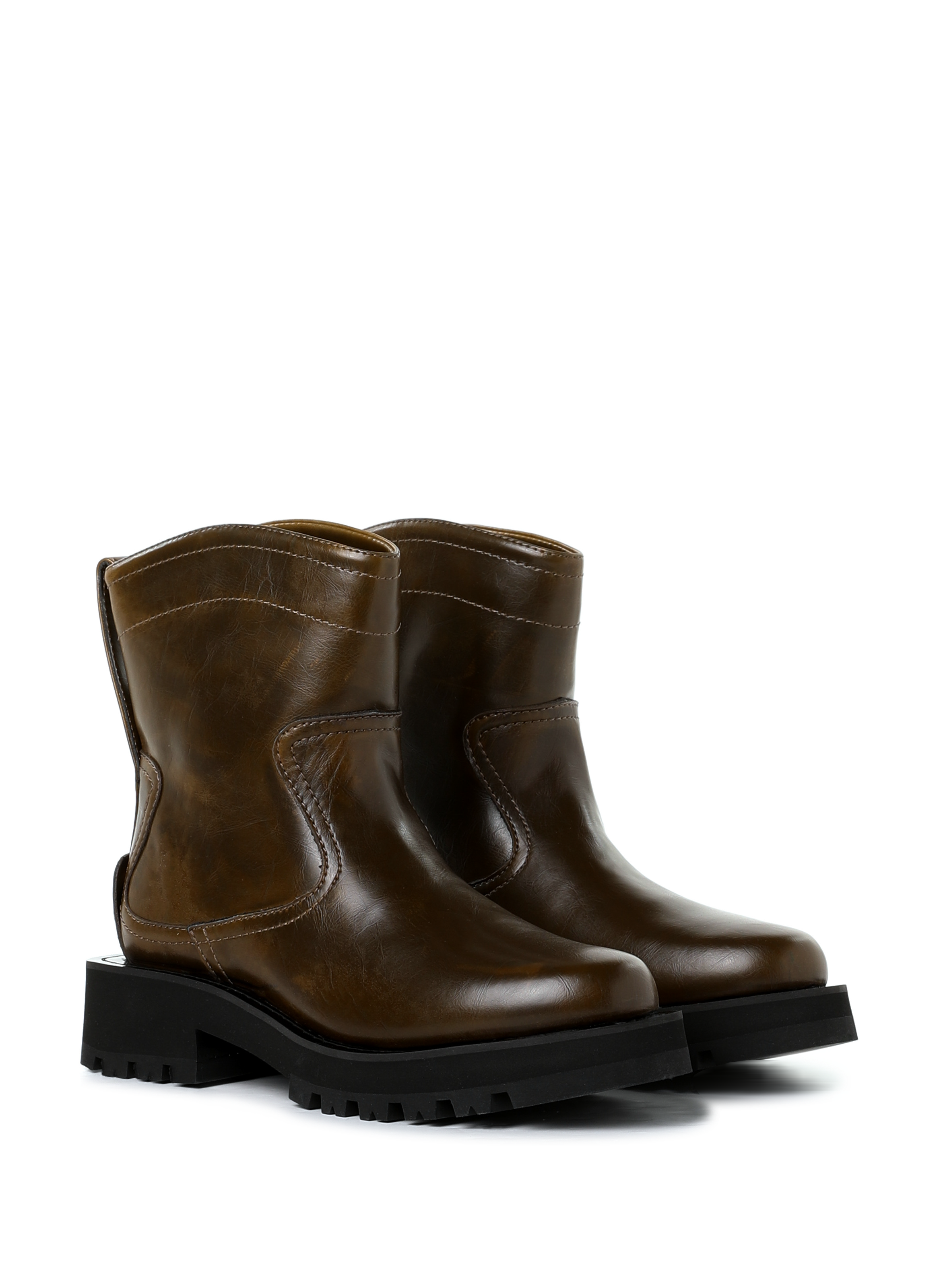 Bottines en cuir aspect usé GANNI Kaki