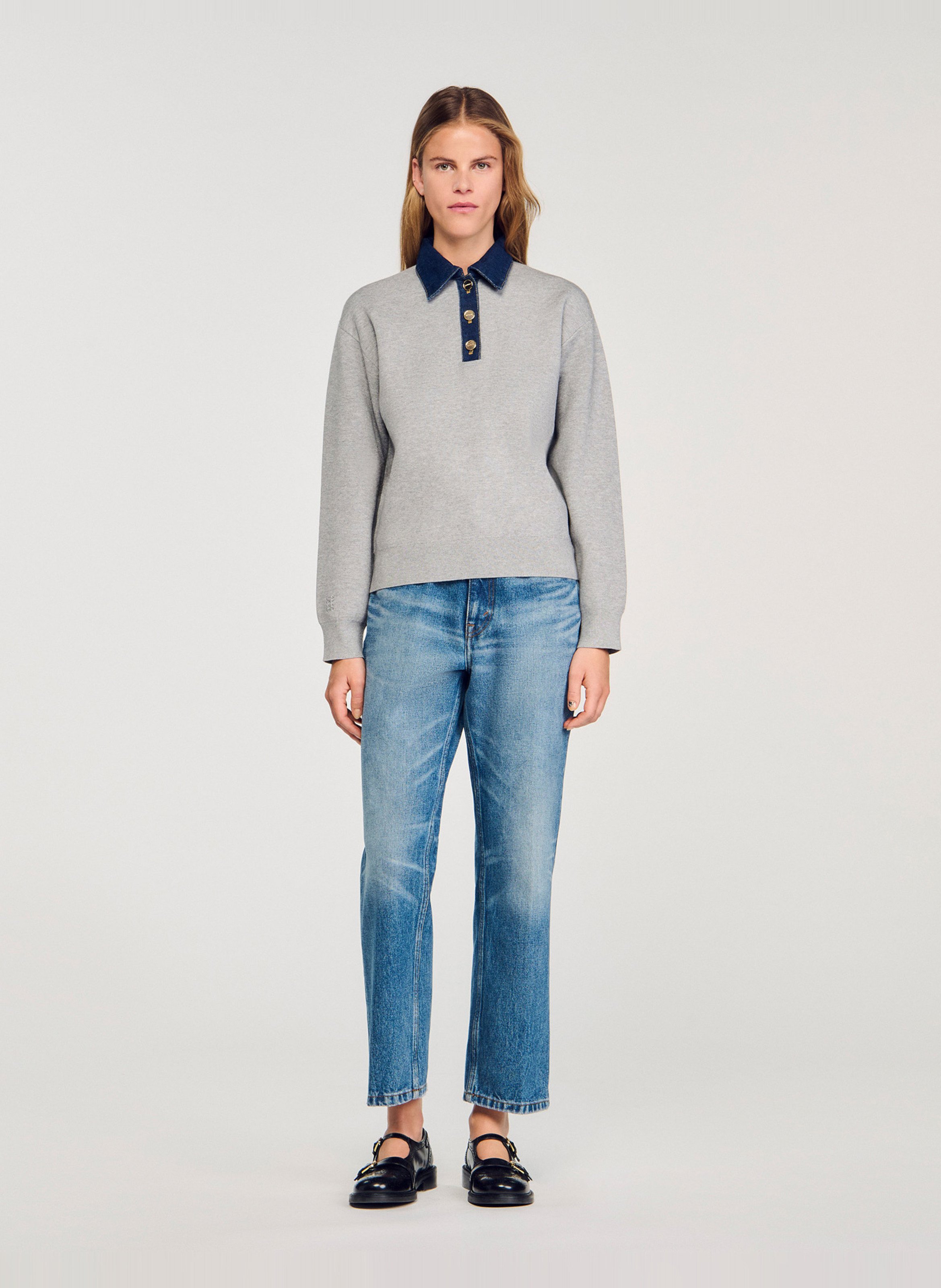 Pull ample à col en jean SANDRO Gris