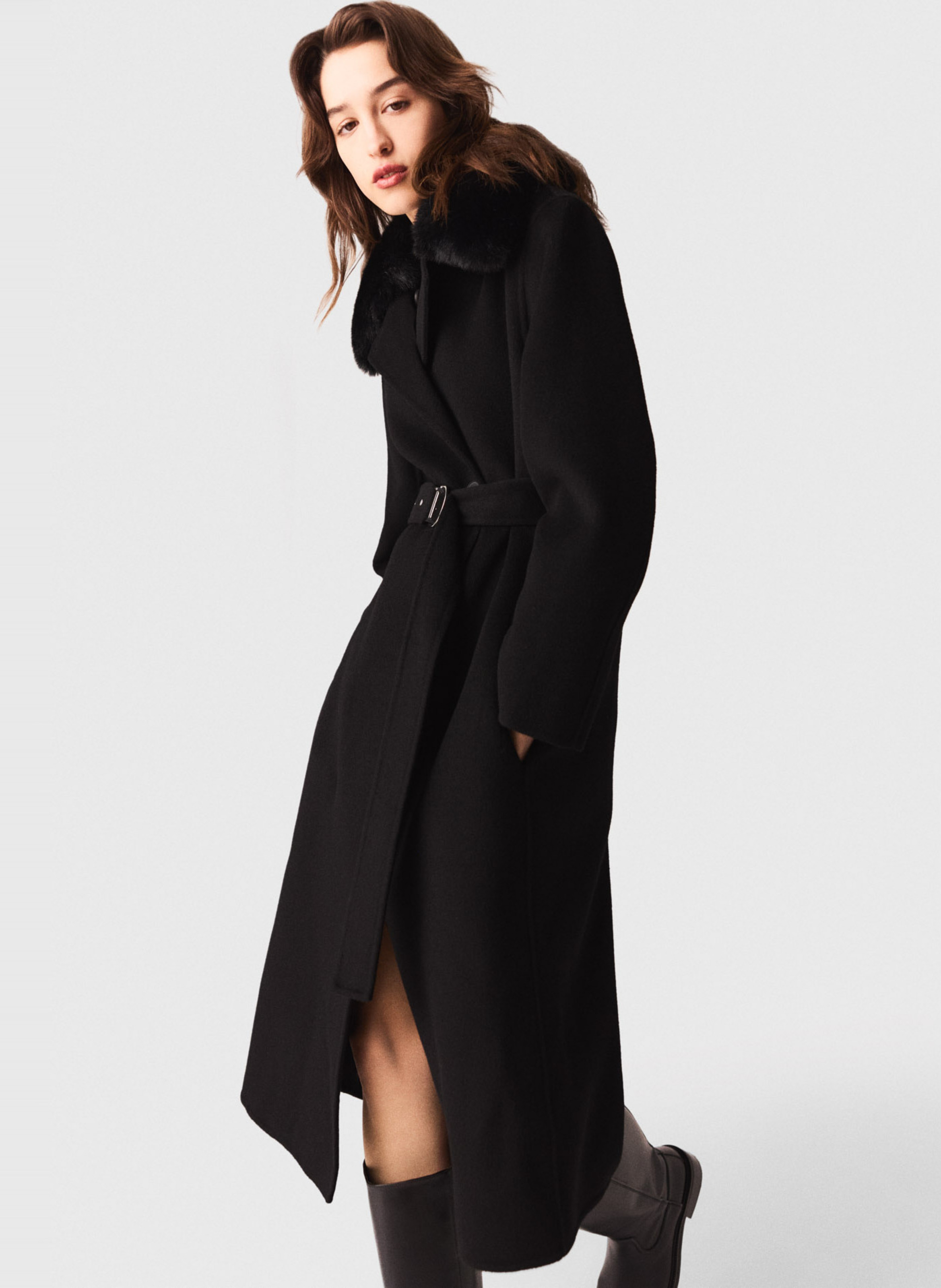 Manteau col classique en laine mélangée MAJE Noir