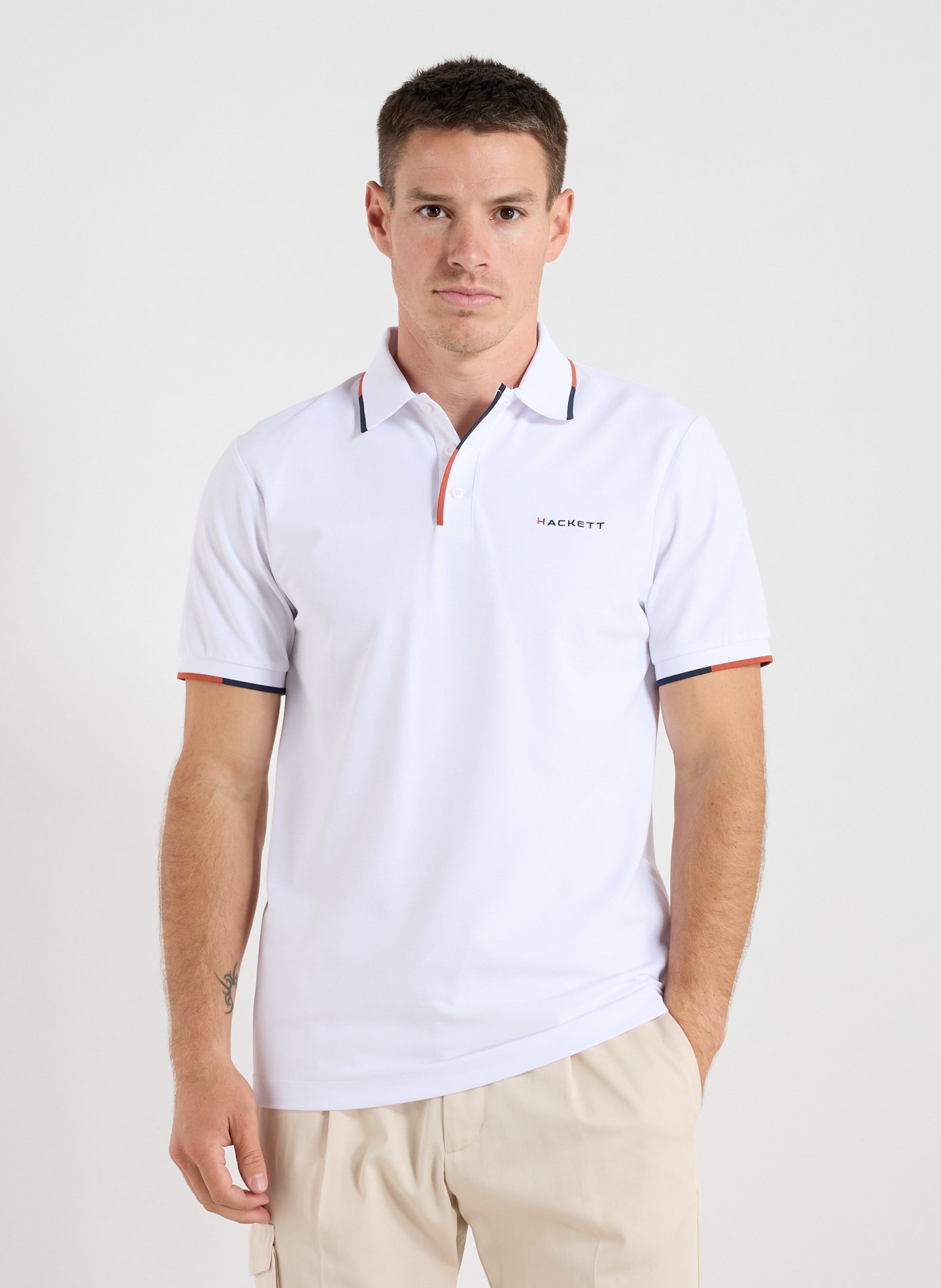 HACKETT Short-sleeved polo shirt in blended cotton White