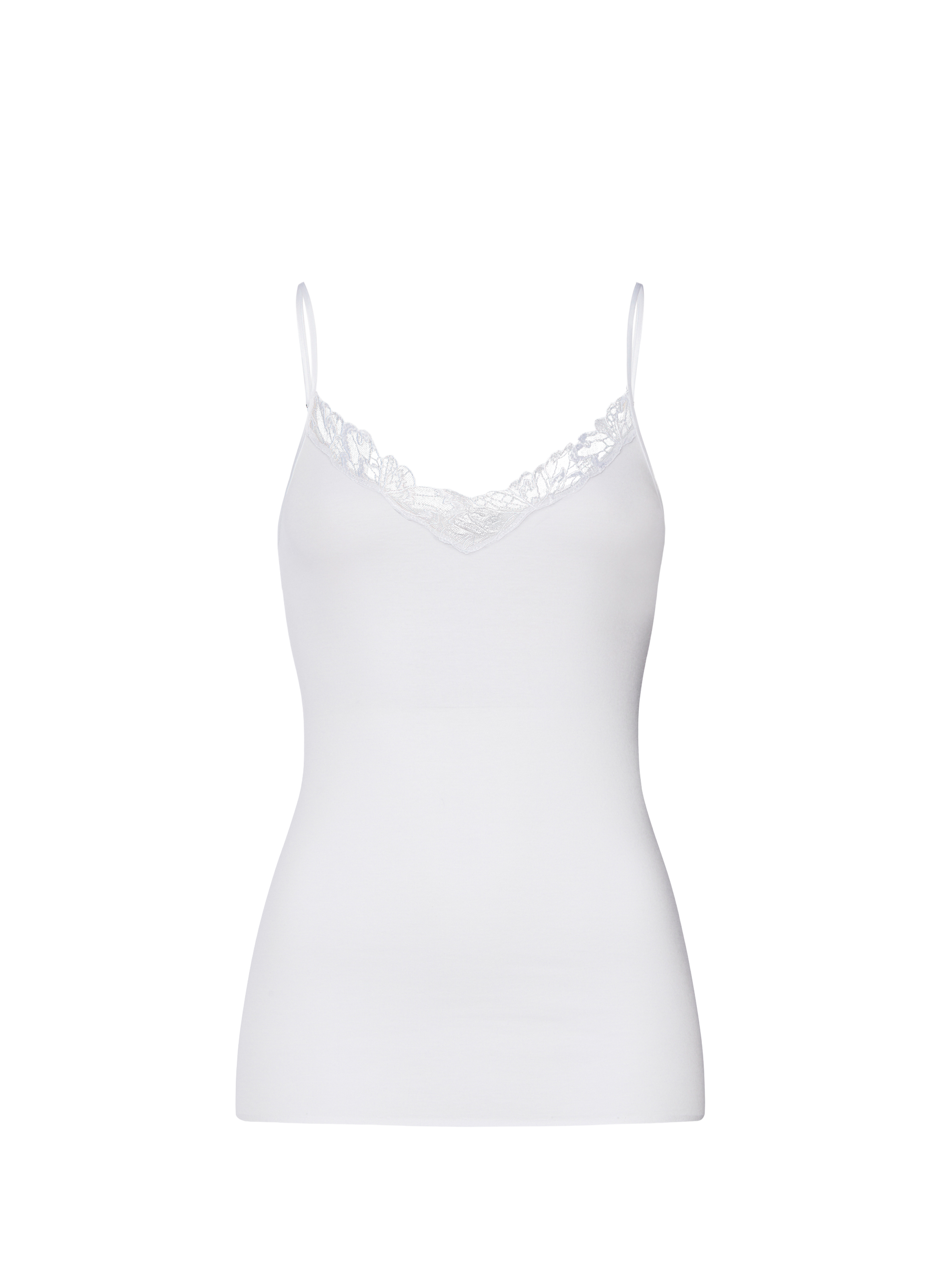 Top dentelle à col V en coton HANRO Blanc