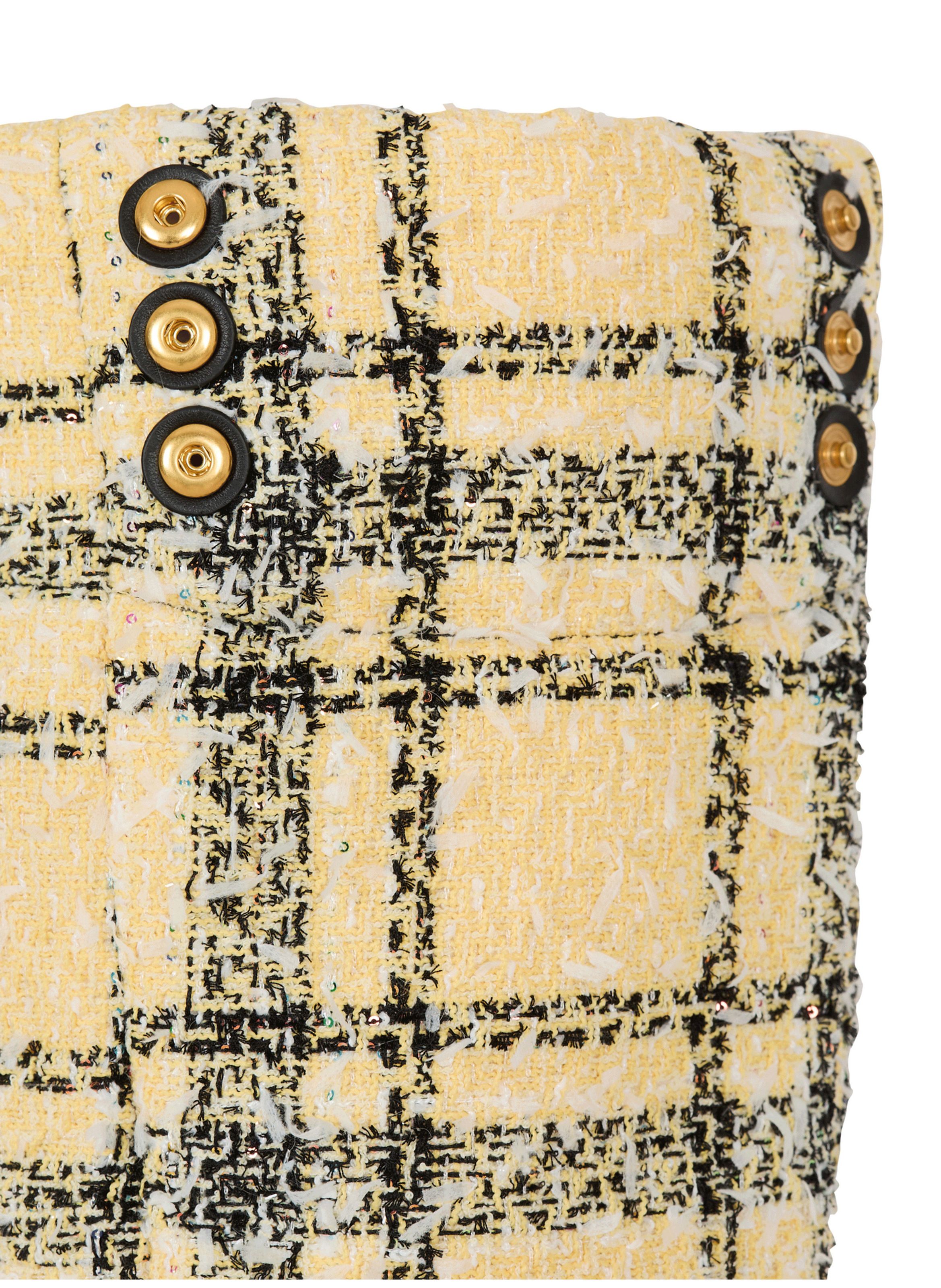 Sac cabas 1945 en tweed tartan BALMAIN Jaune