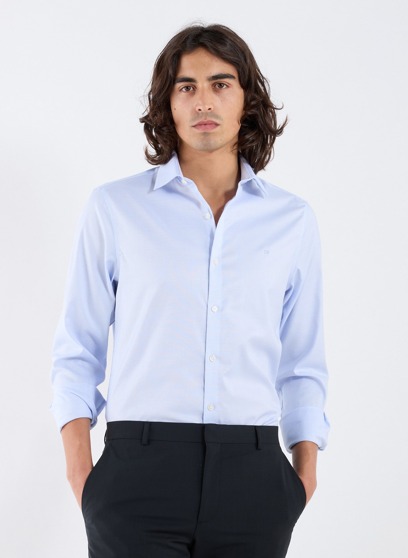 CALVIN KLEIN Chemise slim en coton mélangé Bleu