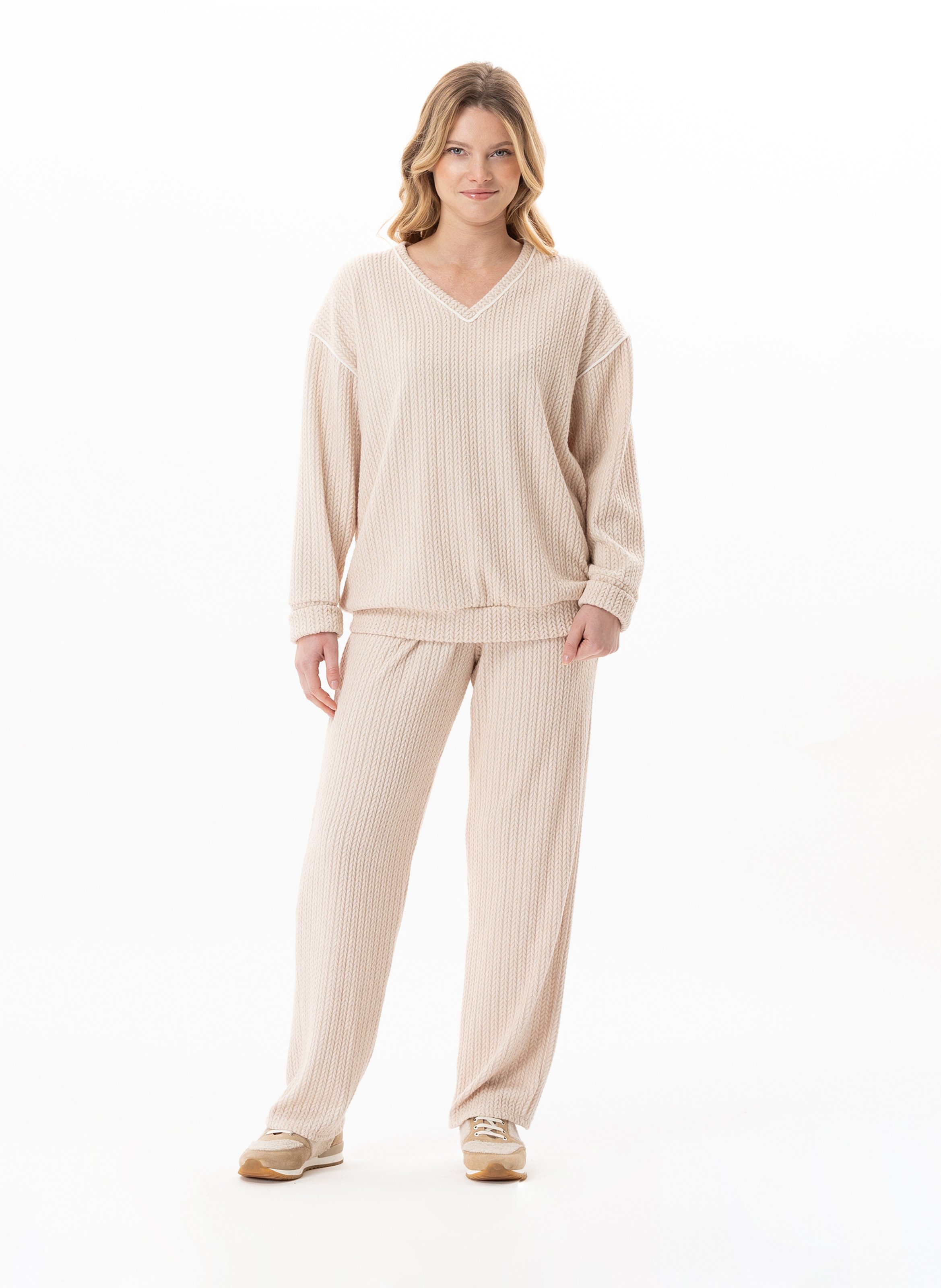 Ensemble homewear en maille tricot shetland 124 LE CHAT Beige