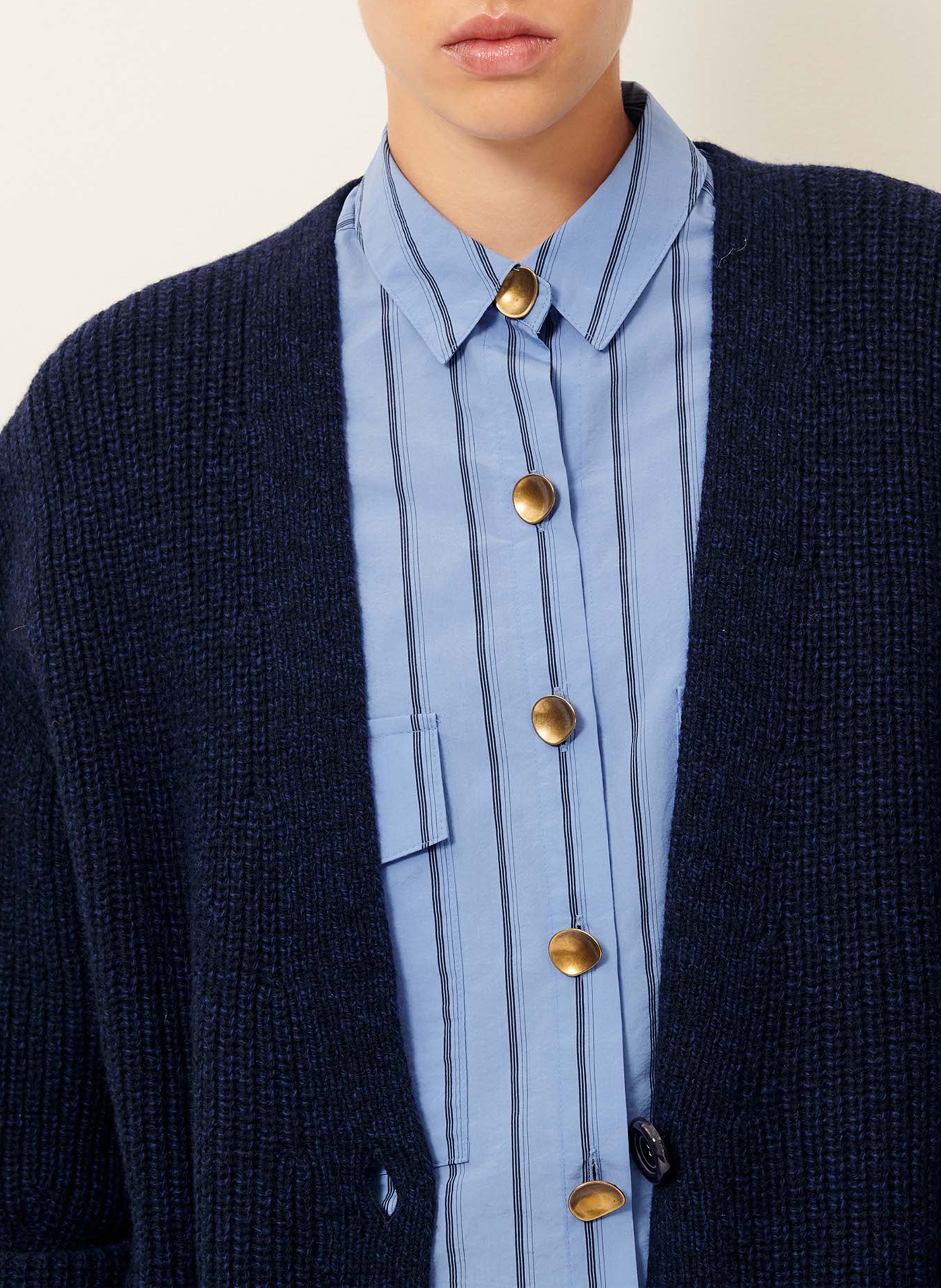 Gilet col v en laine mélangée cardy SESSUN Bleu