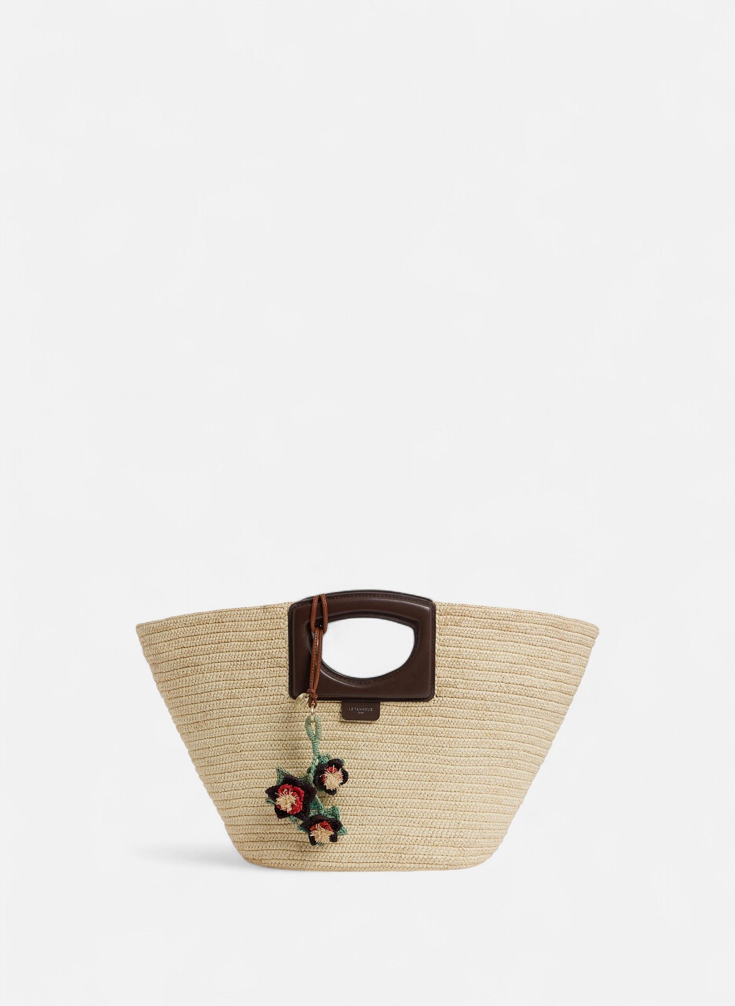 Bijoux de sac fleurs en raphia naturel et cuir lisse végétal LE TANNEUR Orange