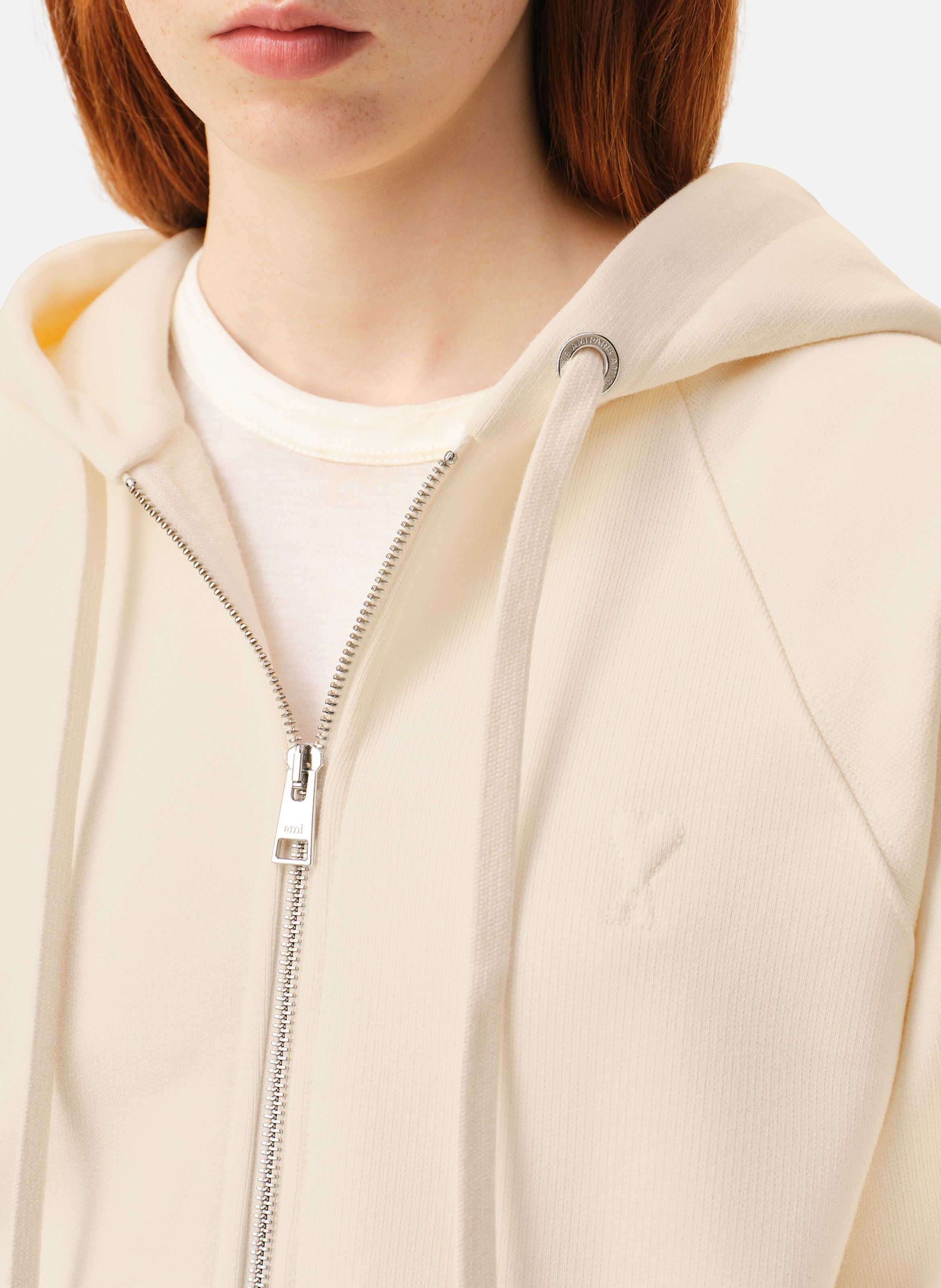 Hoodie Zippé Ami De Coeur En Coton unisexe AMI PARIS Blanc