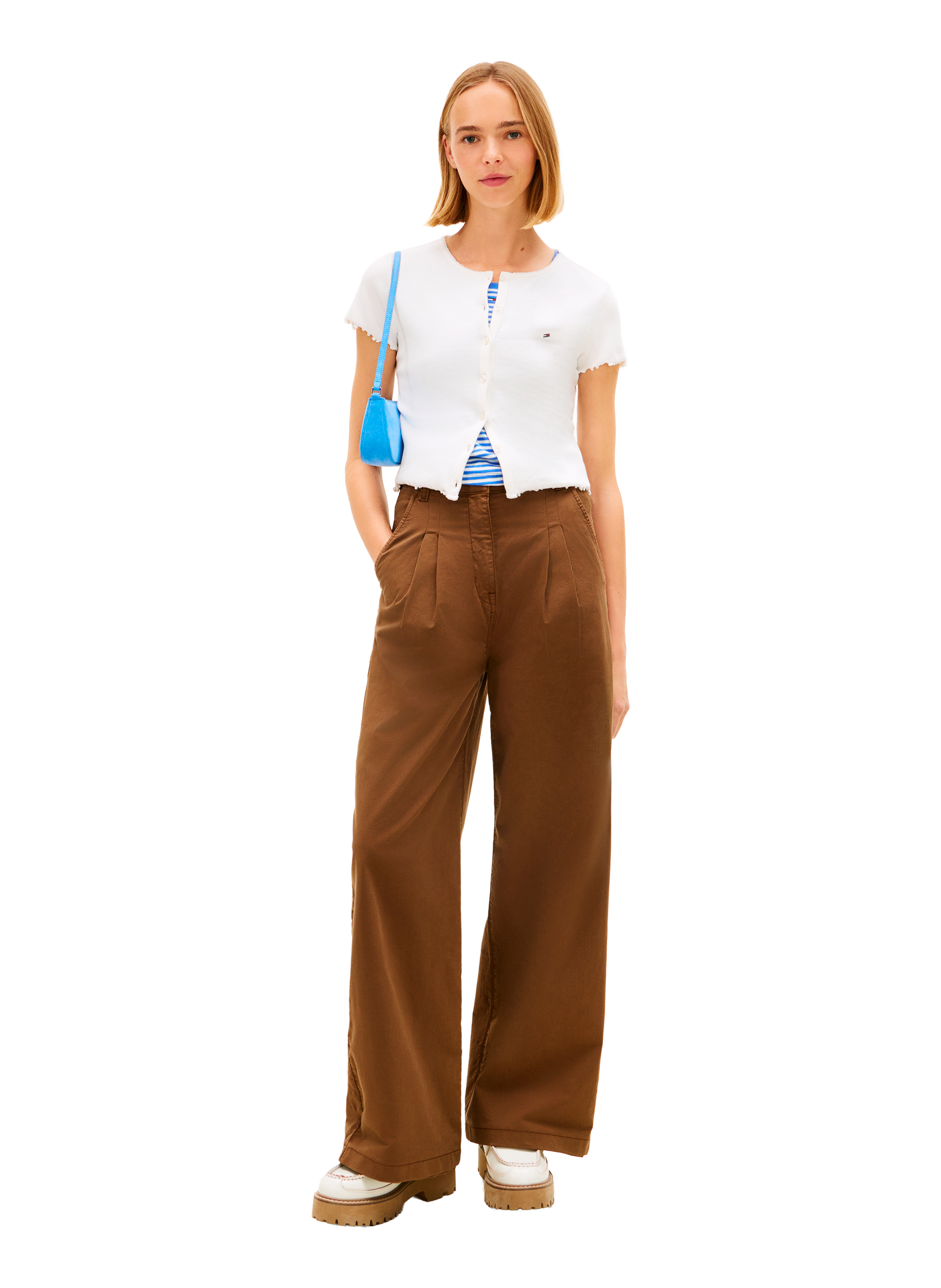 T-shirt côtelé en coton mélangé TOMMY HILFIGER Blanc