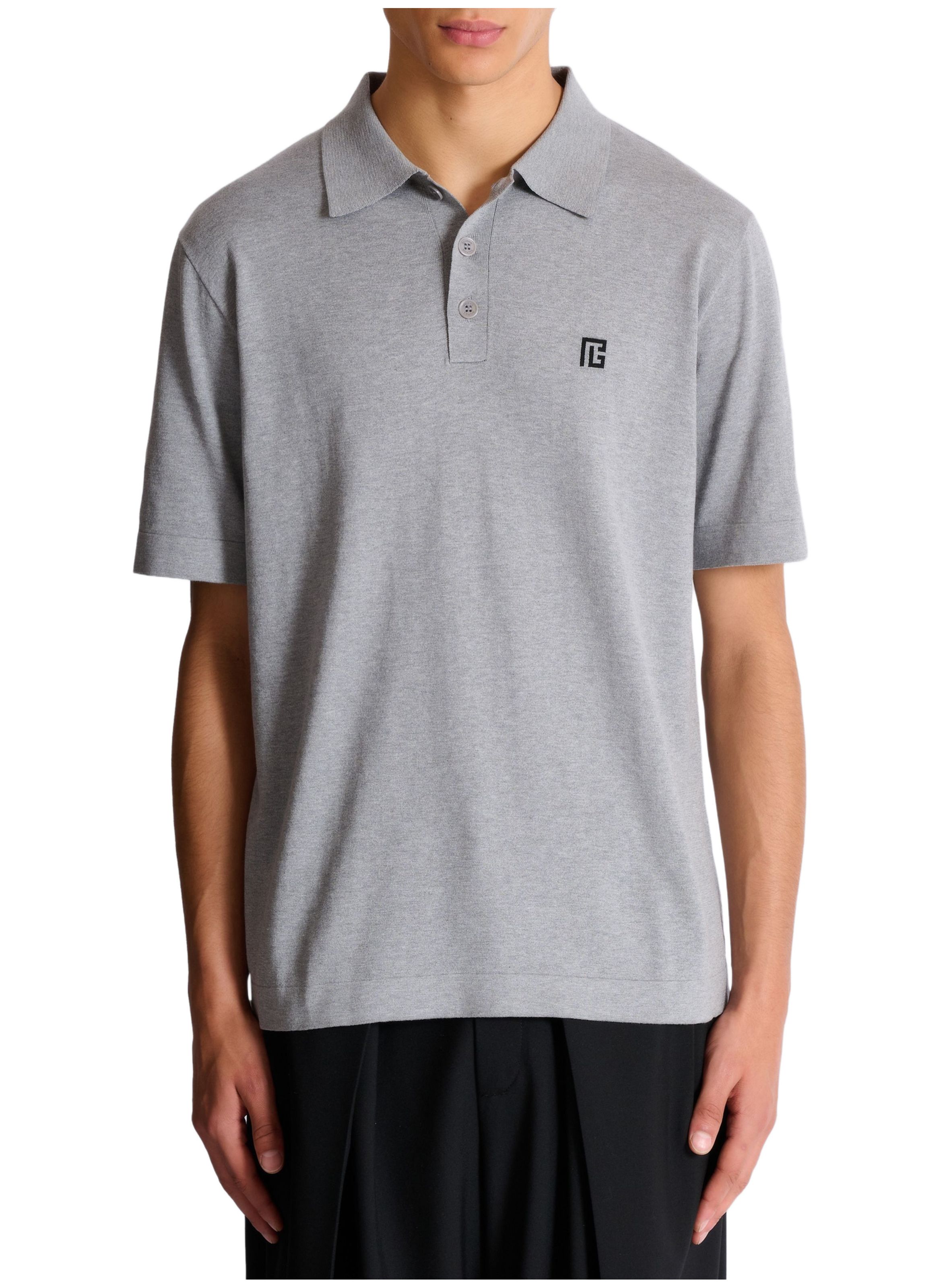 Polo en coton brodé BALMAIN Gris