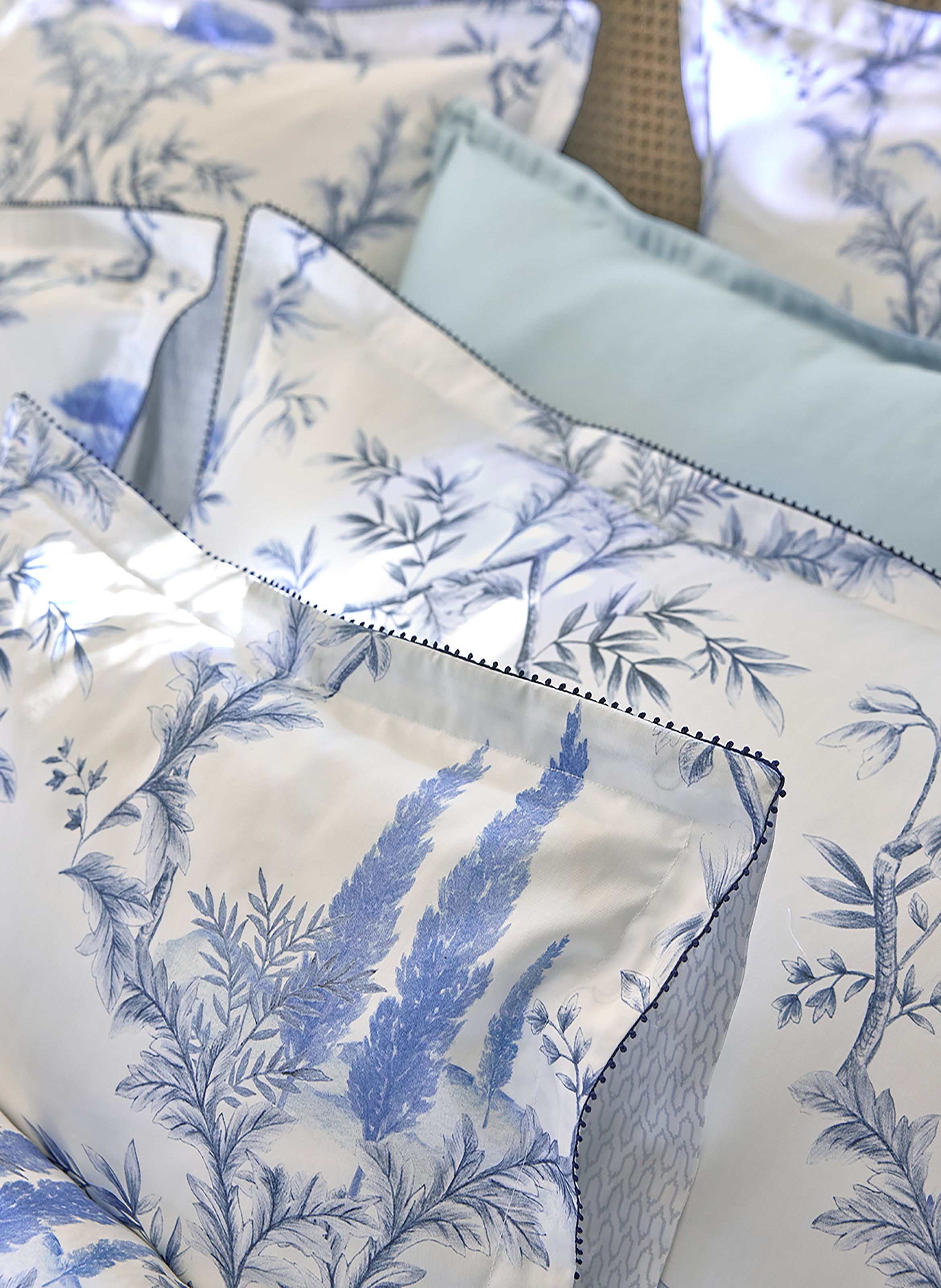 Taie d'oreiller imprimée en satin de coton bio, luberon ALEXANDRE TURPAULT Bleu