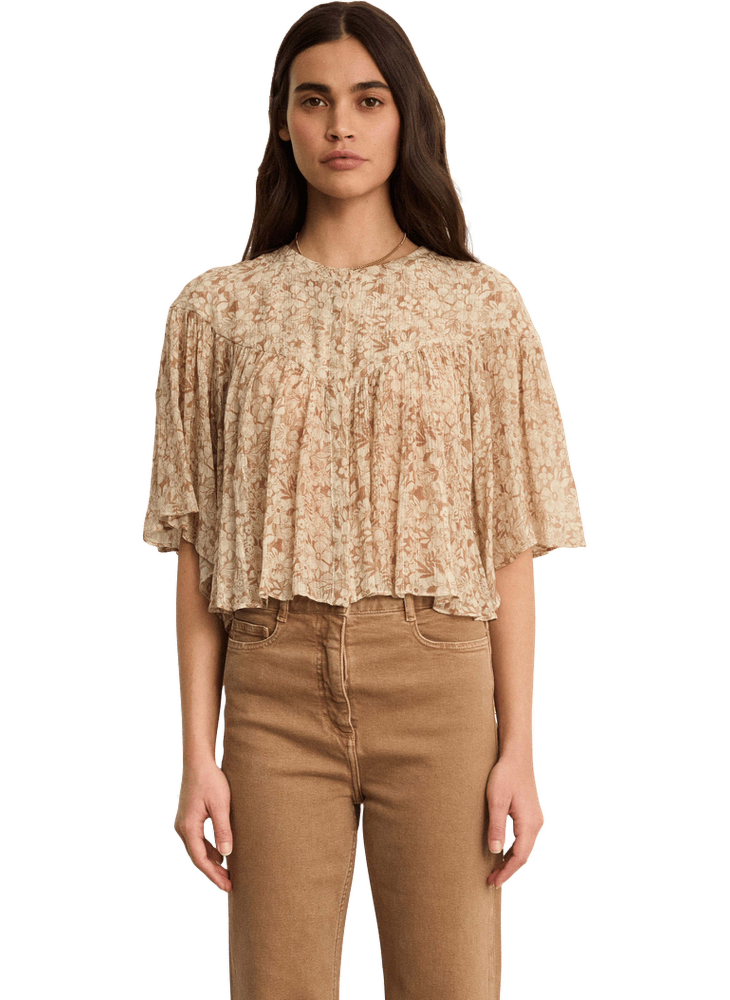 Chemise courte à fleurs et lurex - leane PABLO Beige