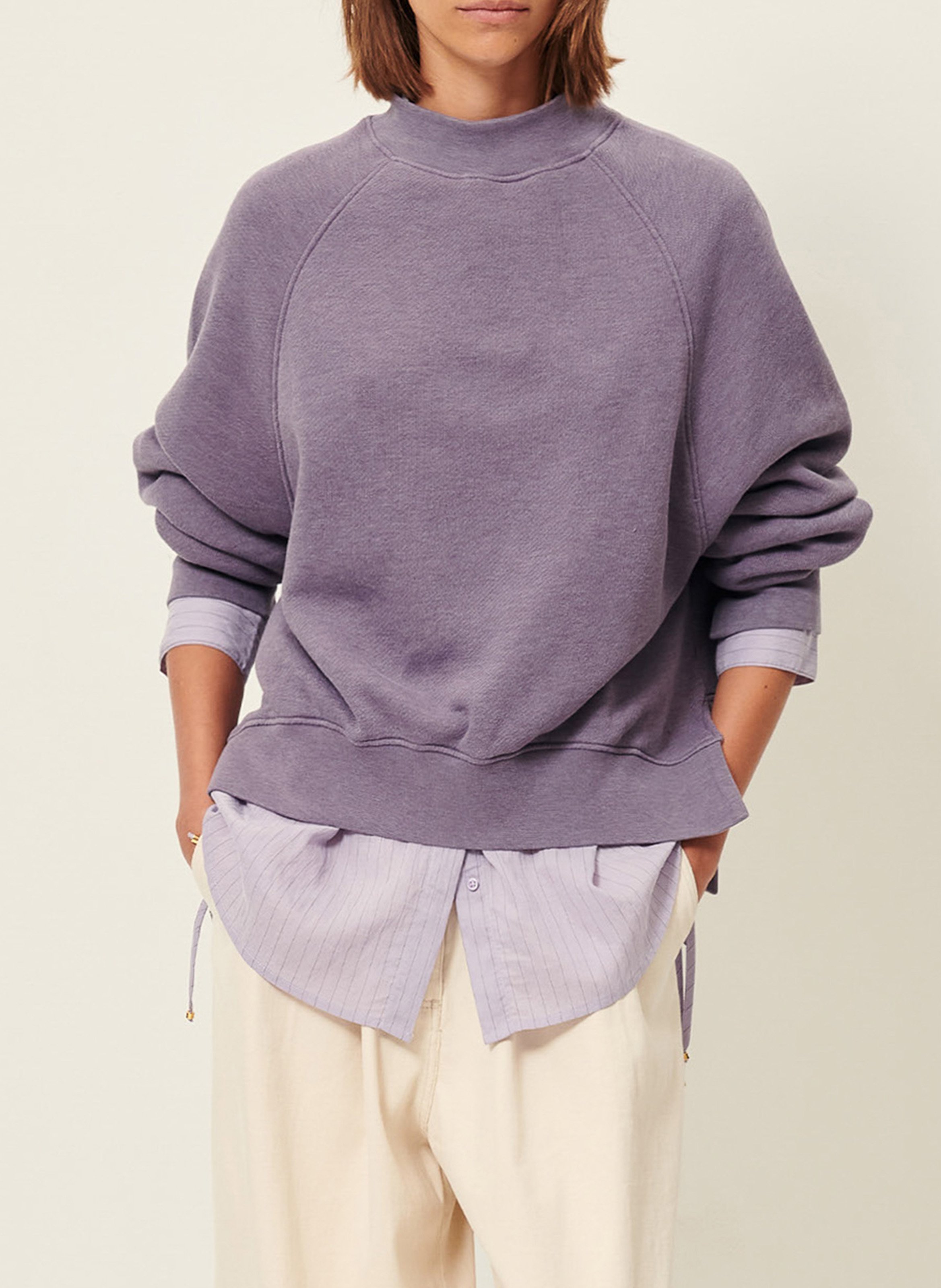 Sweat col rond en coton mélangé oliveira SESSUN Violet