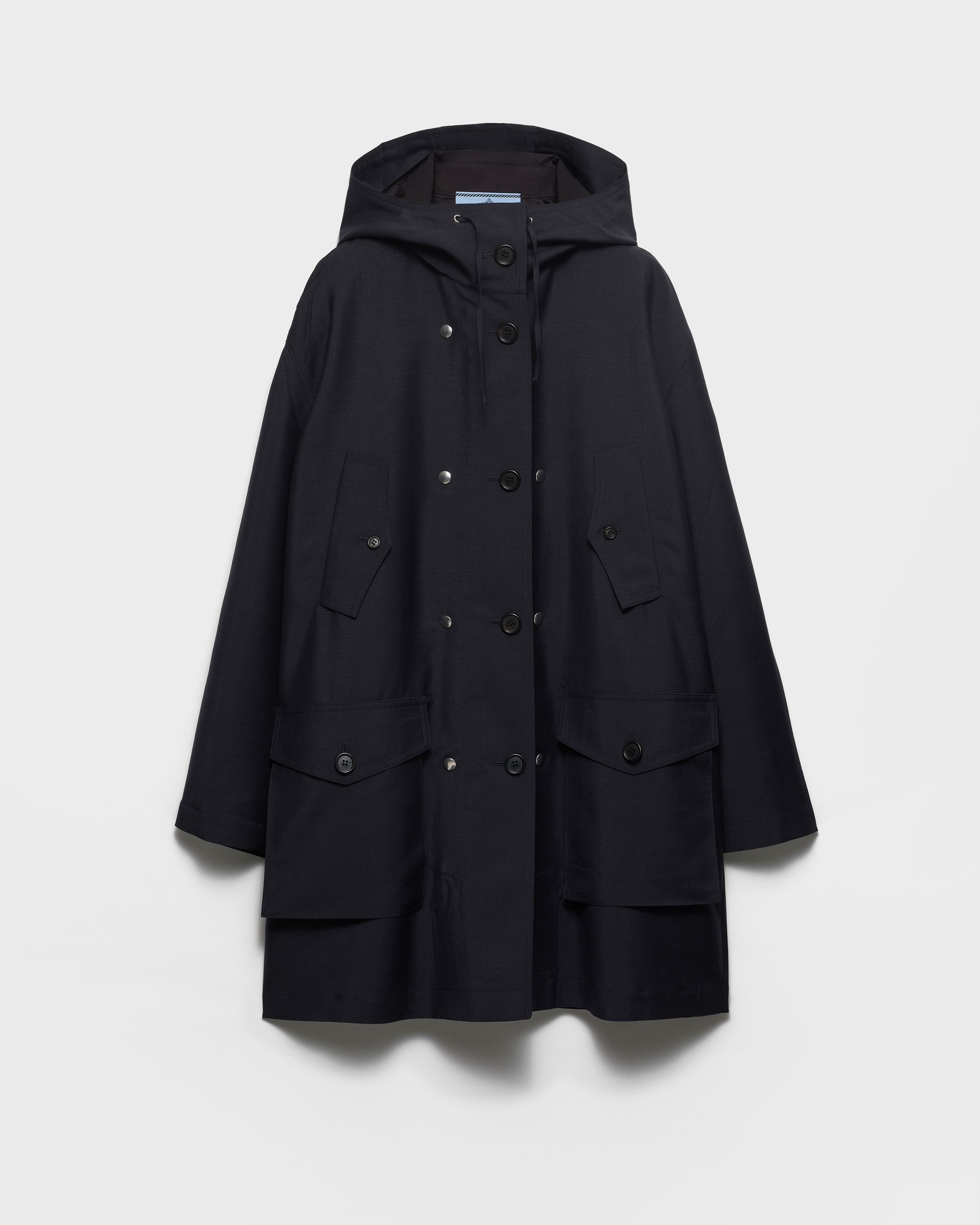 Manteau droit en mohair de chevreau et gabardine r PRADA Bleu