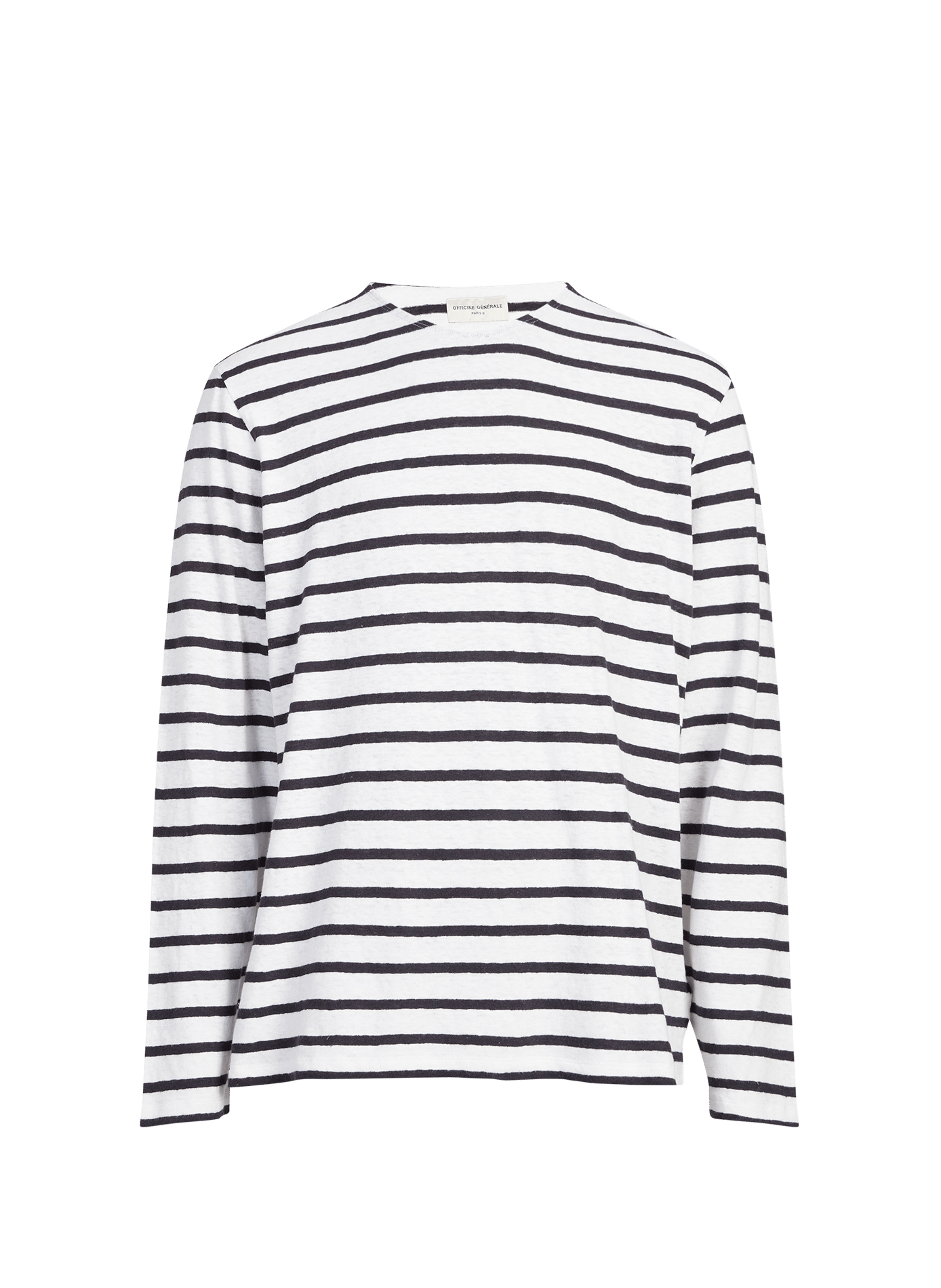 T-shirt manches longues à rayures en coton et lin OFFICINE GENERALE Blanc