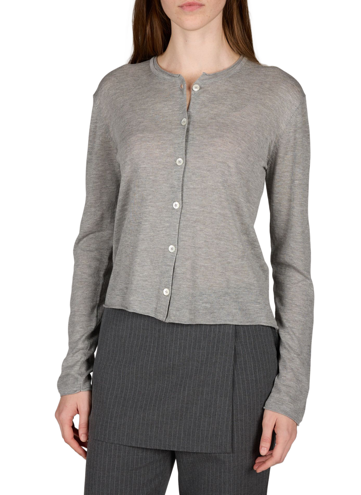 Transparent round-neck cardigan in blended cotton DUNST Grey