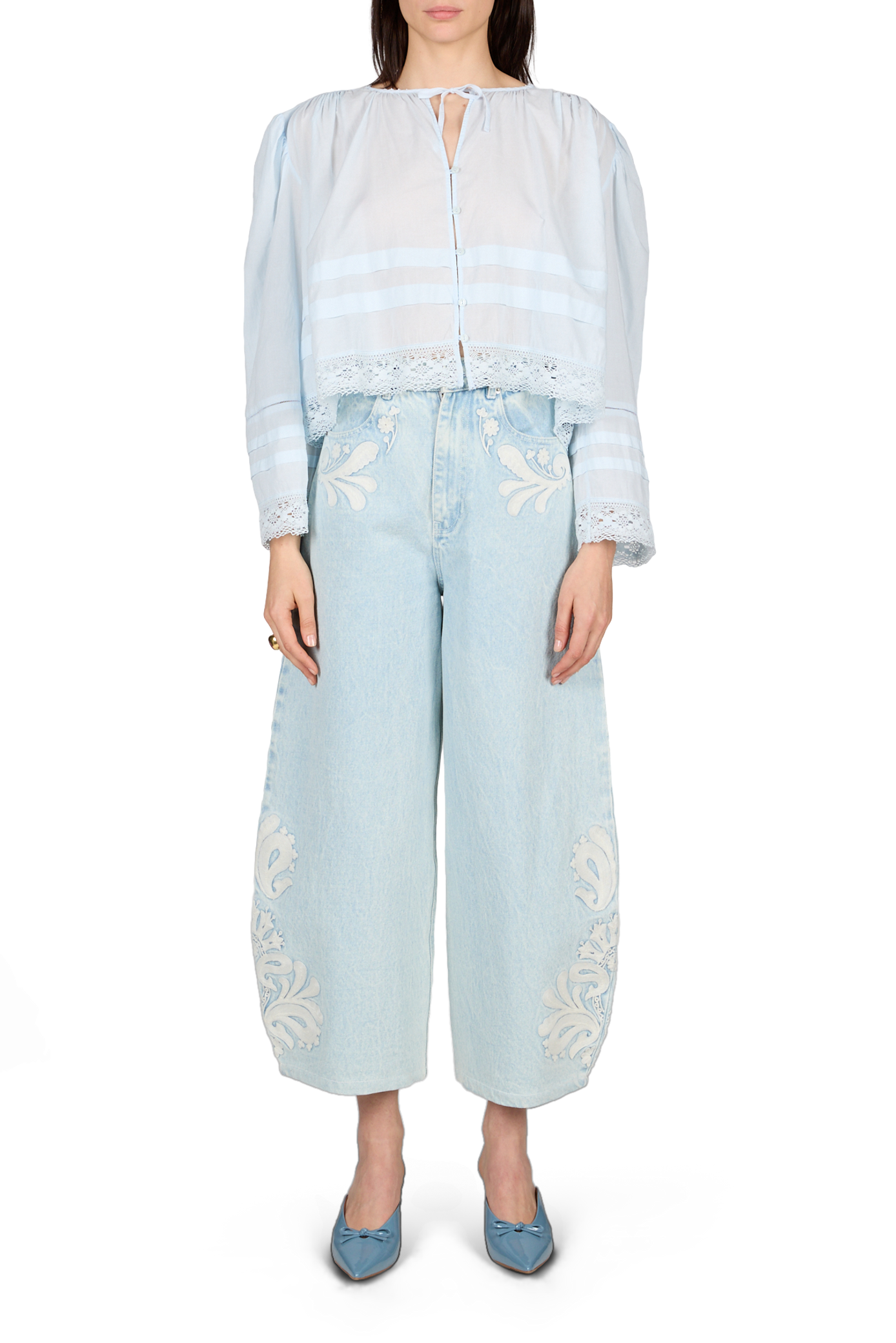 Camicia crop a maniche lunghe in cotone BERENICE Blu