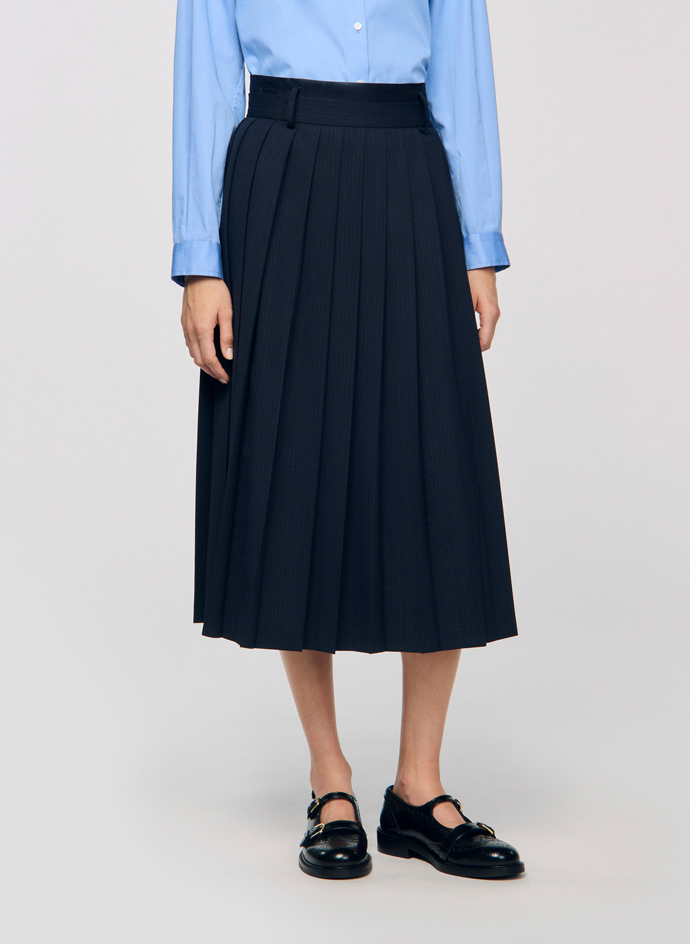 Jupe plissée évasée unie | Bleu SANDRO Femme