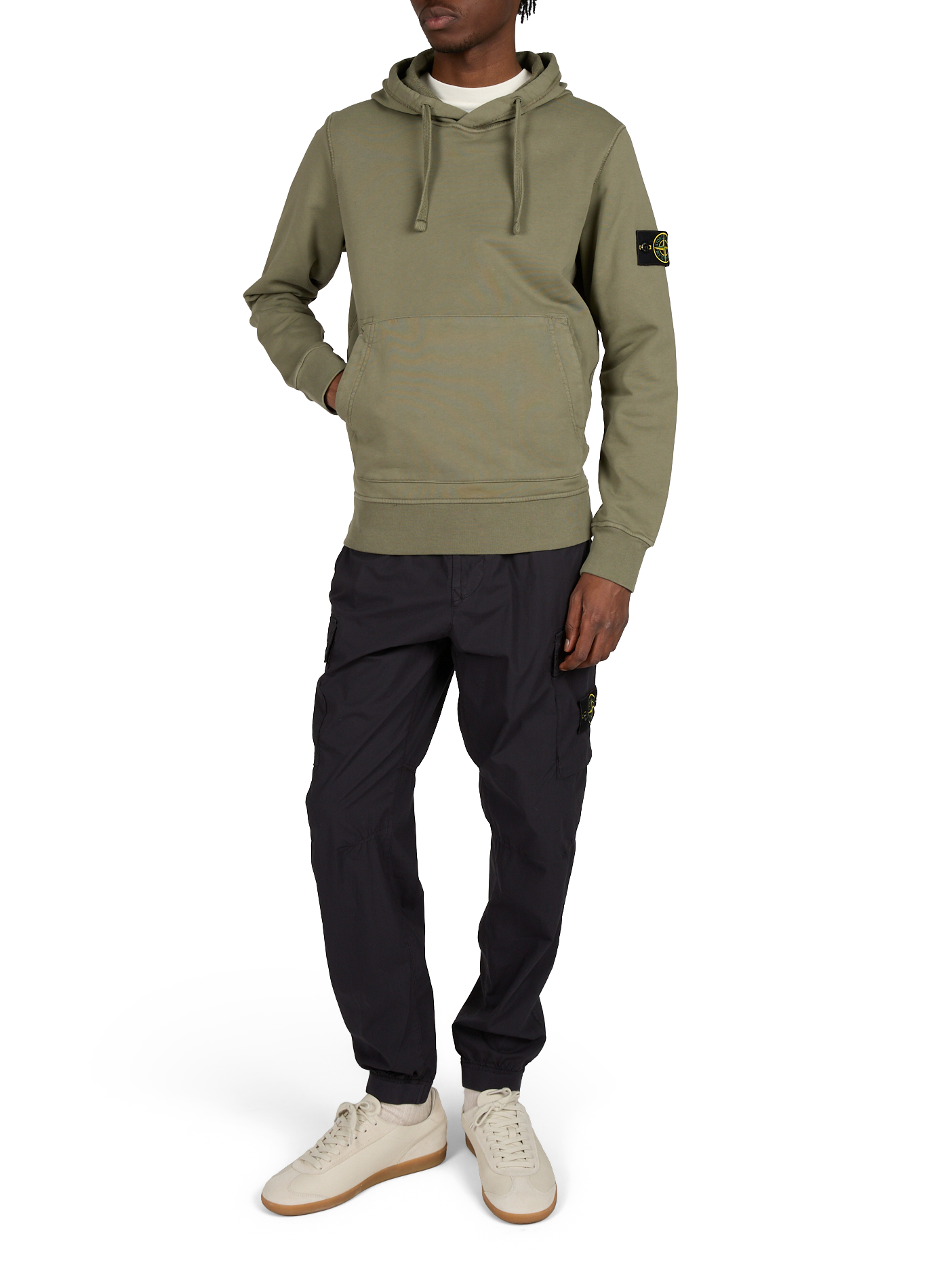Solid color hoodie with a hood STONE ISLAND Khaki