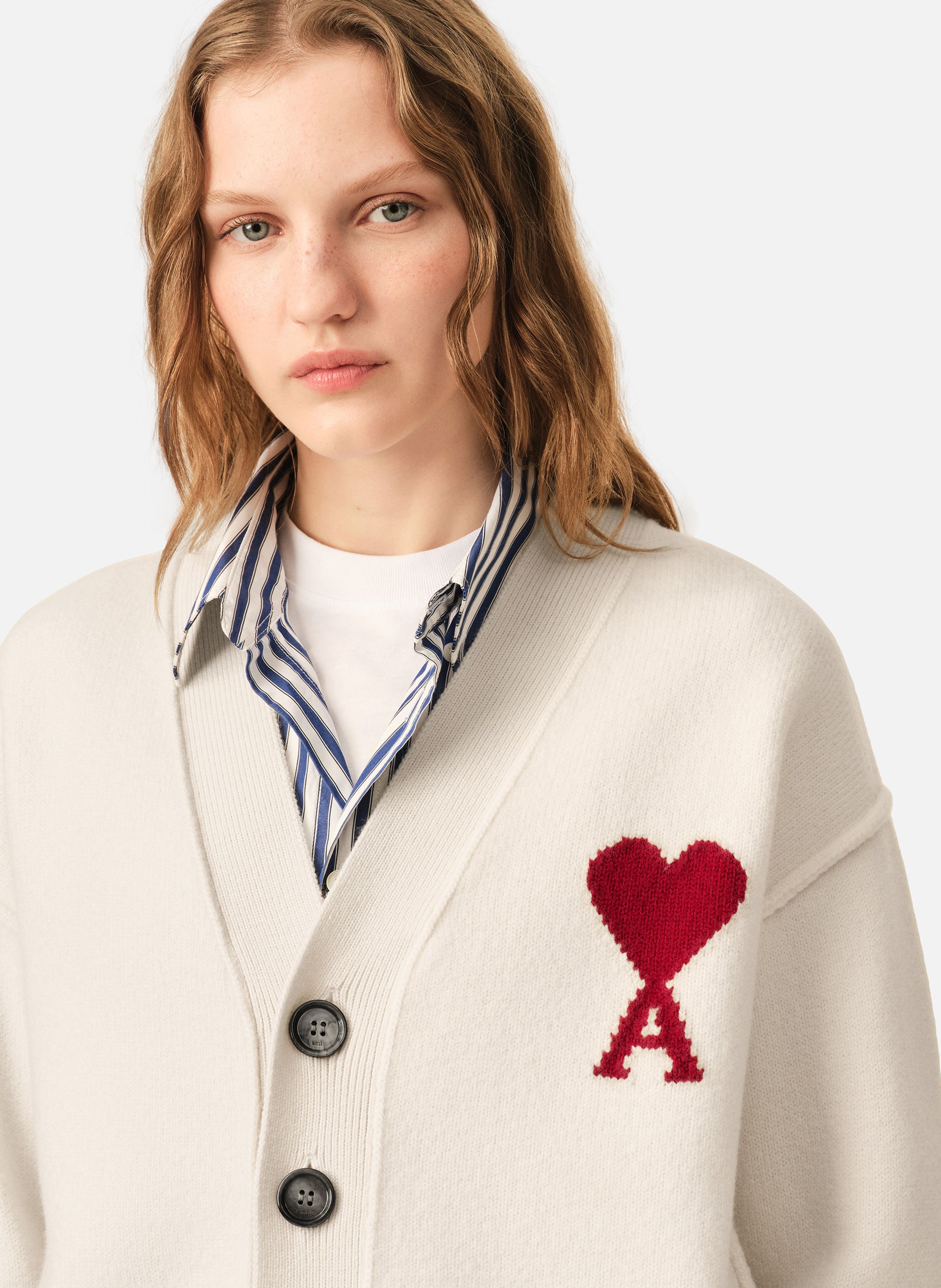 Cardigan unisexe en laine ami de coeur AMI PARIS Blanc