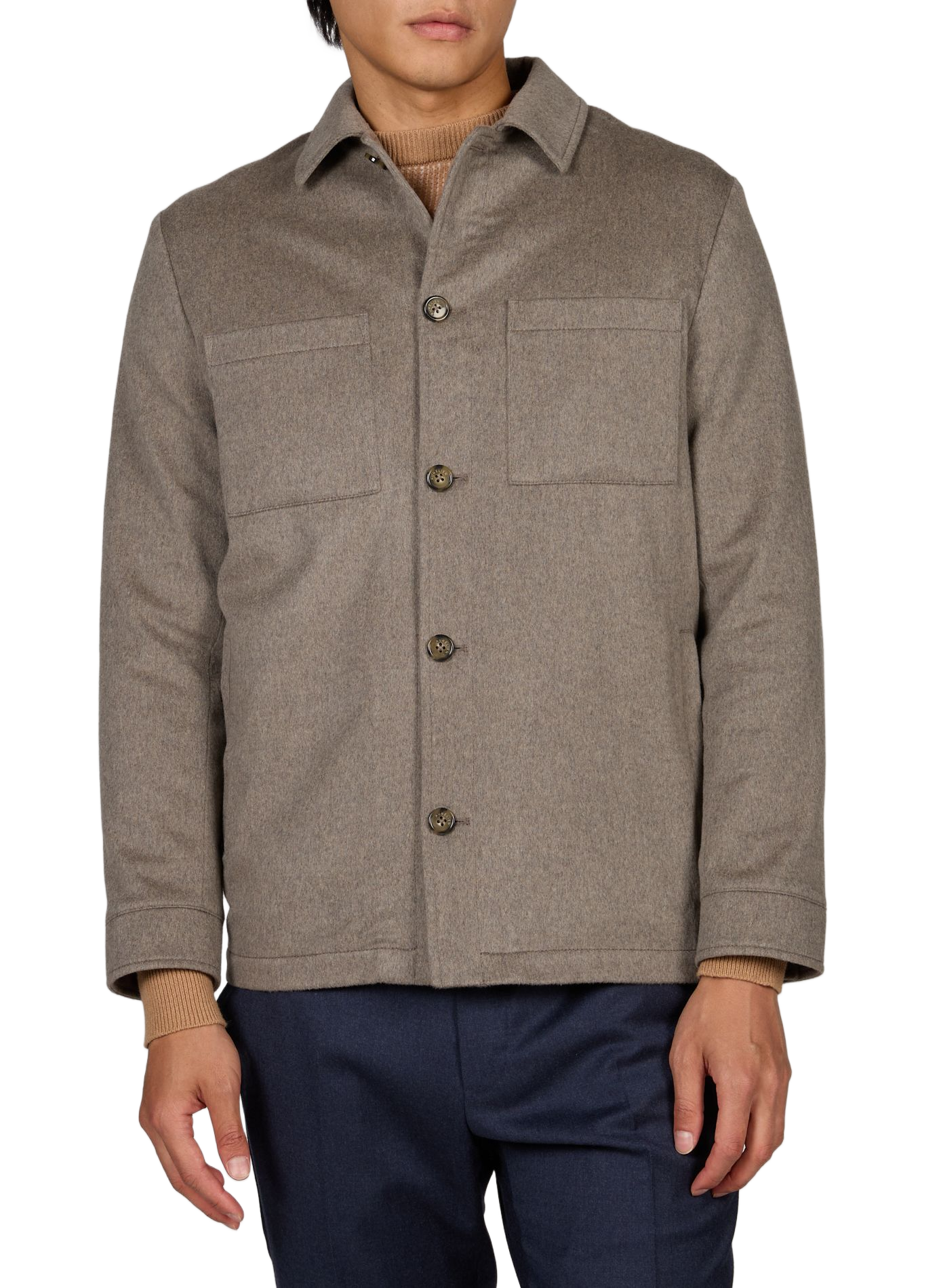 Straight wool and cashmere overshirt AURELIEN Brown