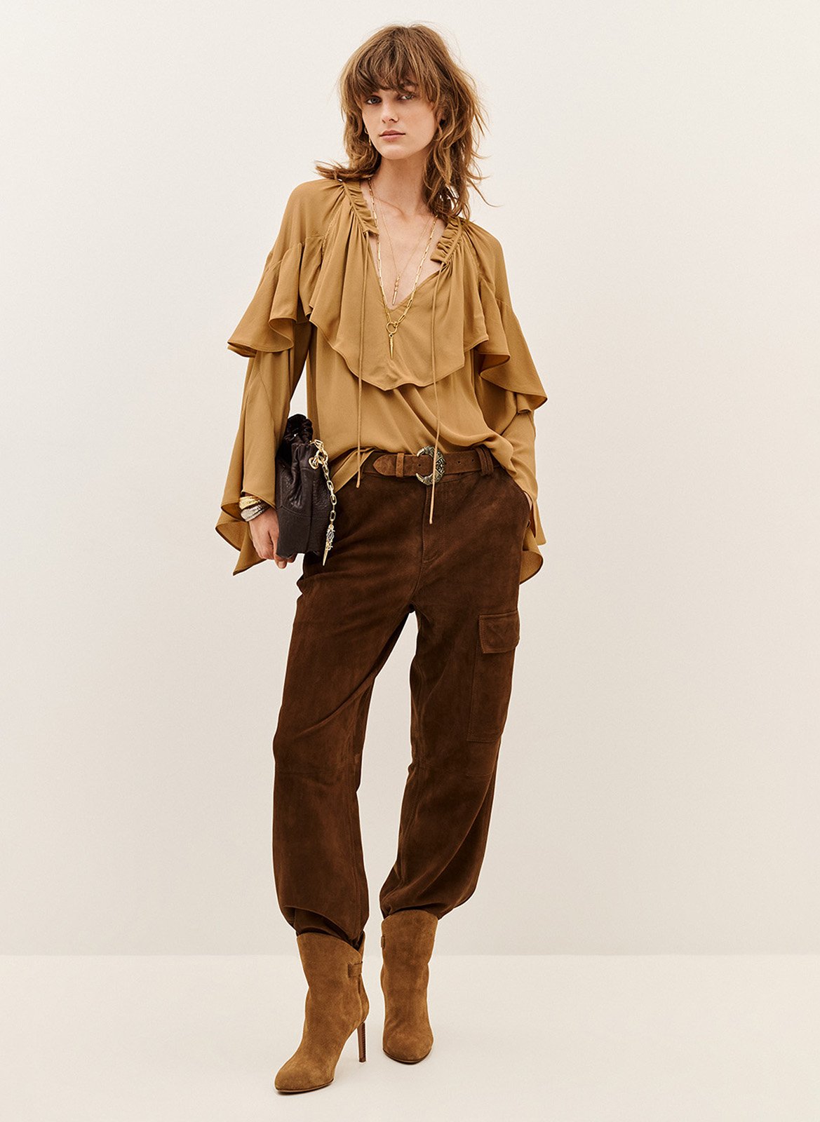Blouse à volants manches longues betty BA&SH Marron