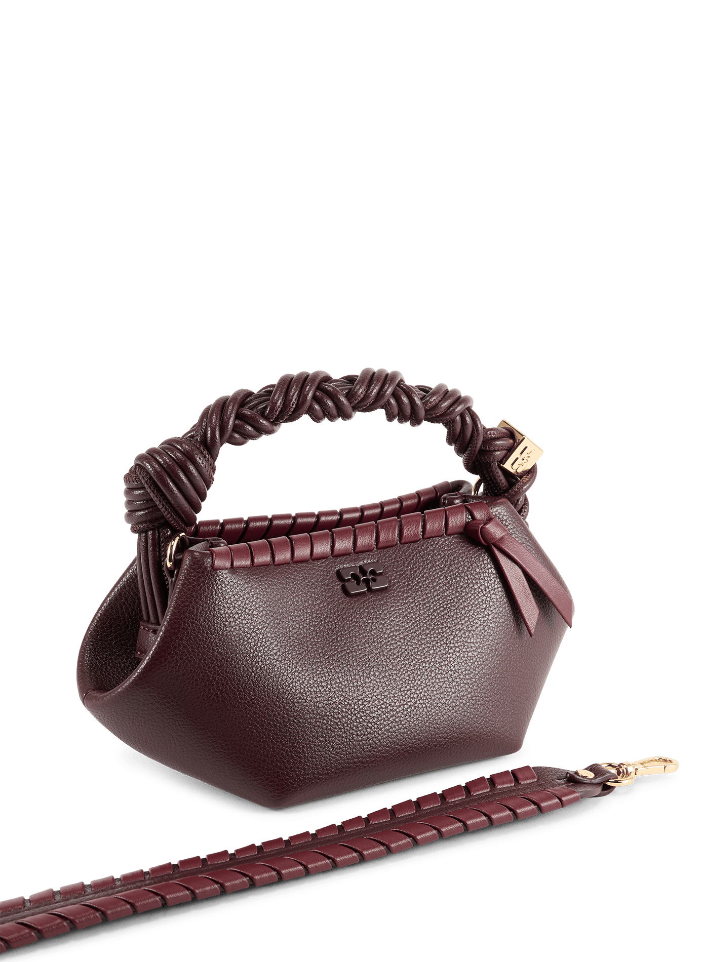 Mini handbag in Bou braided faux leather GANNI Brown