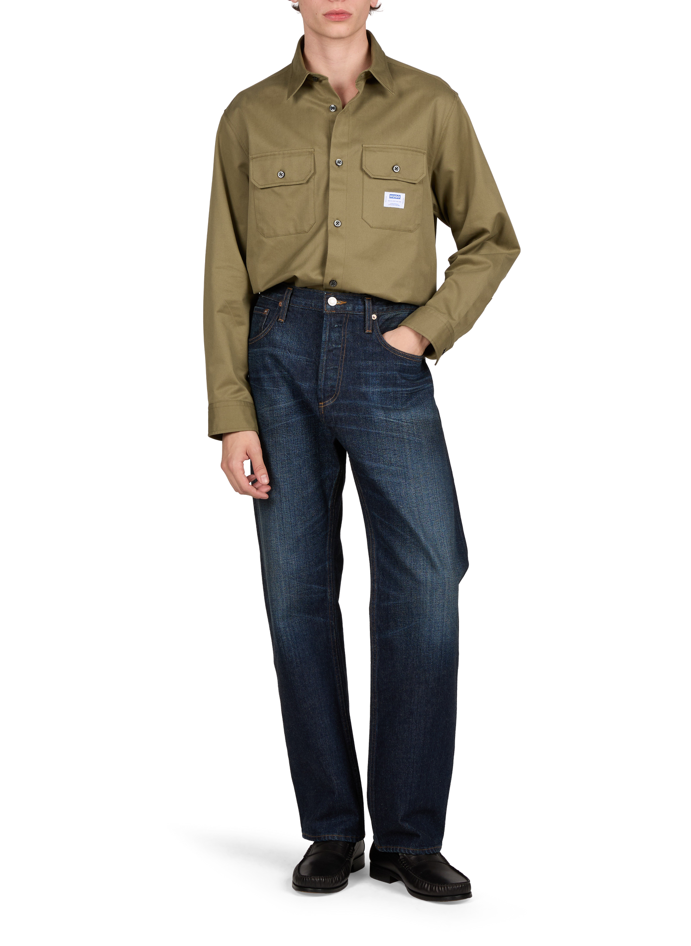 Straight cotton shirt HUGO BLUE Khaki