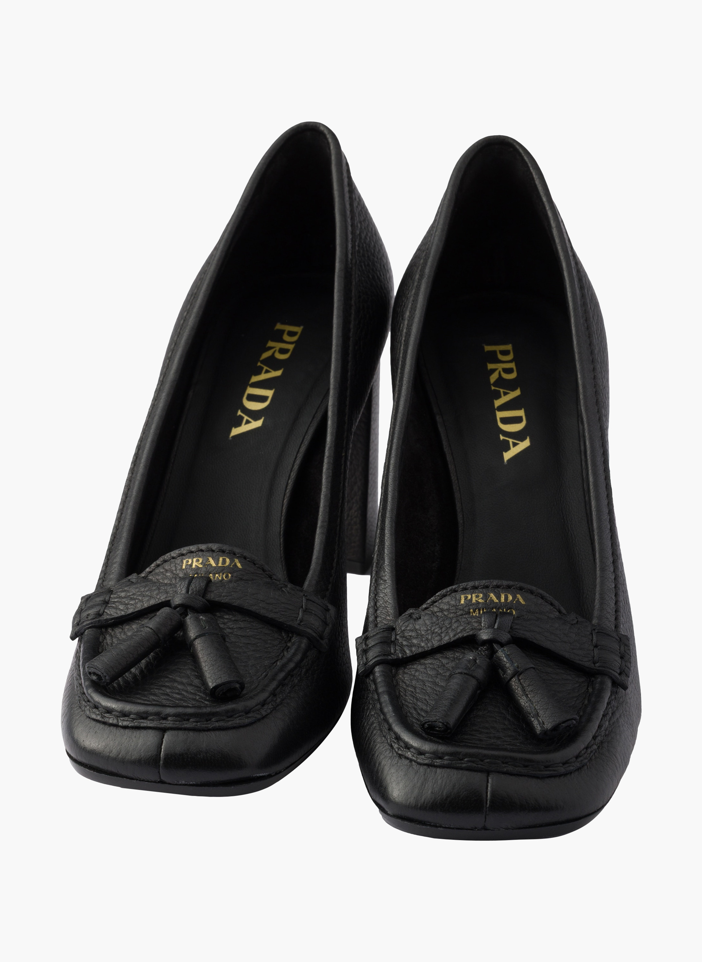 Mocassins à talon en cuir PRADA Noir
