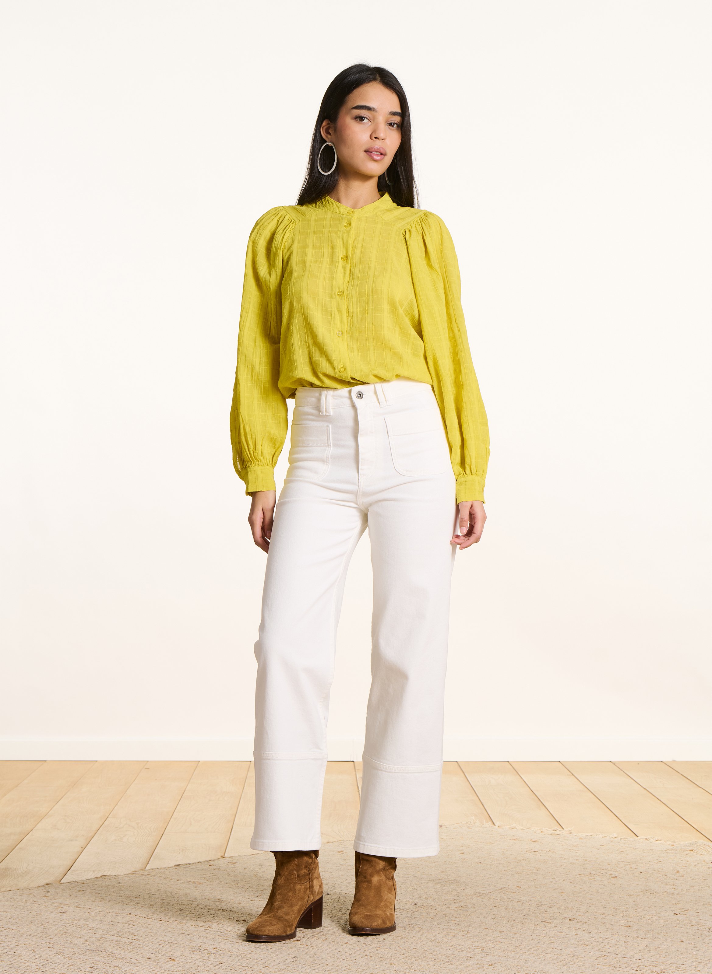 Rechte jeans met hoge taille van een biologisch katoenmengsel LA FEE MARABOUTEE Wit