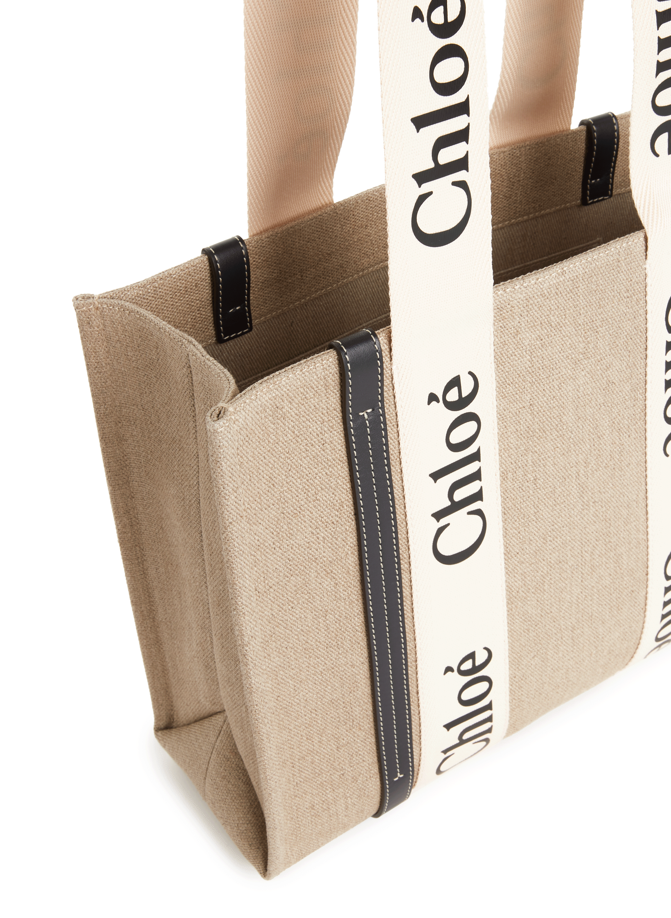 Sac cabas moyen Woody en lin CHLOÉ Blanc