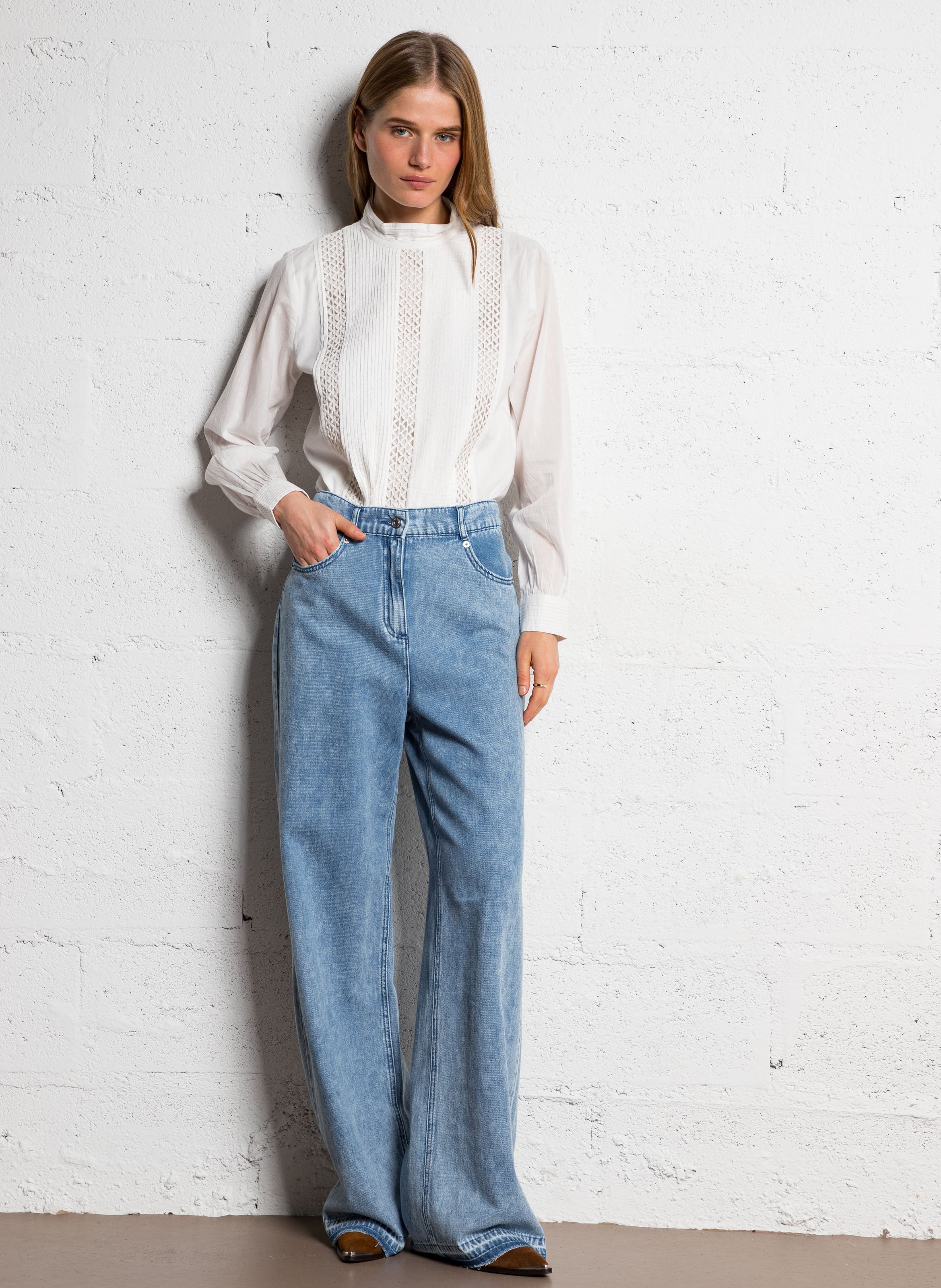 Jean large taille haute bords francs edie IKKS Bleu