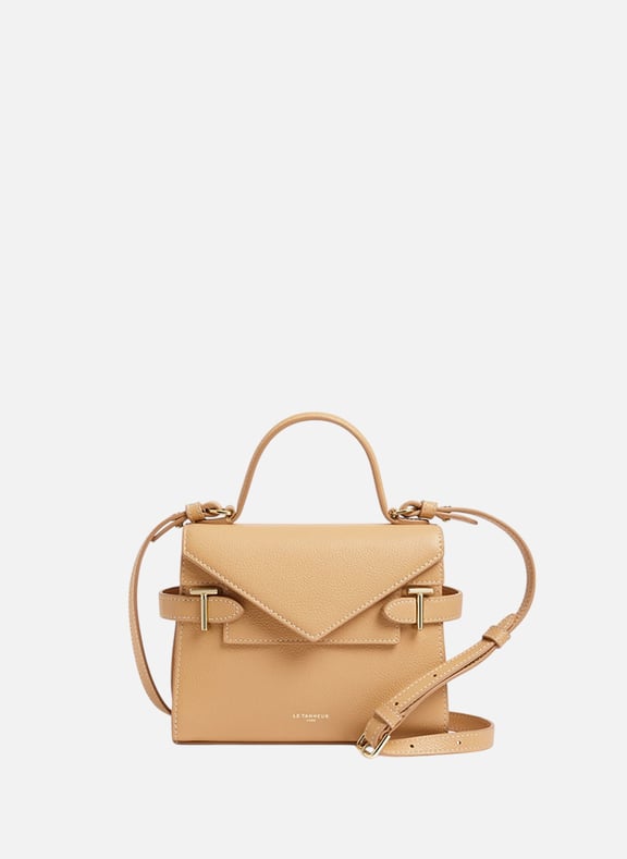 Petit sac à main double rabat emilie en cuir grainé Beige by LE TANNEUR LE TANNEUR Petit sac à main double rabat emilie en cuir grainé Beige