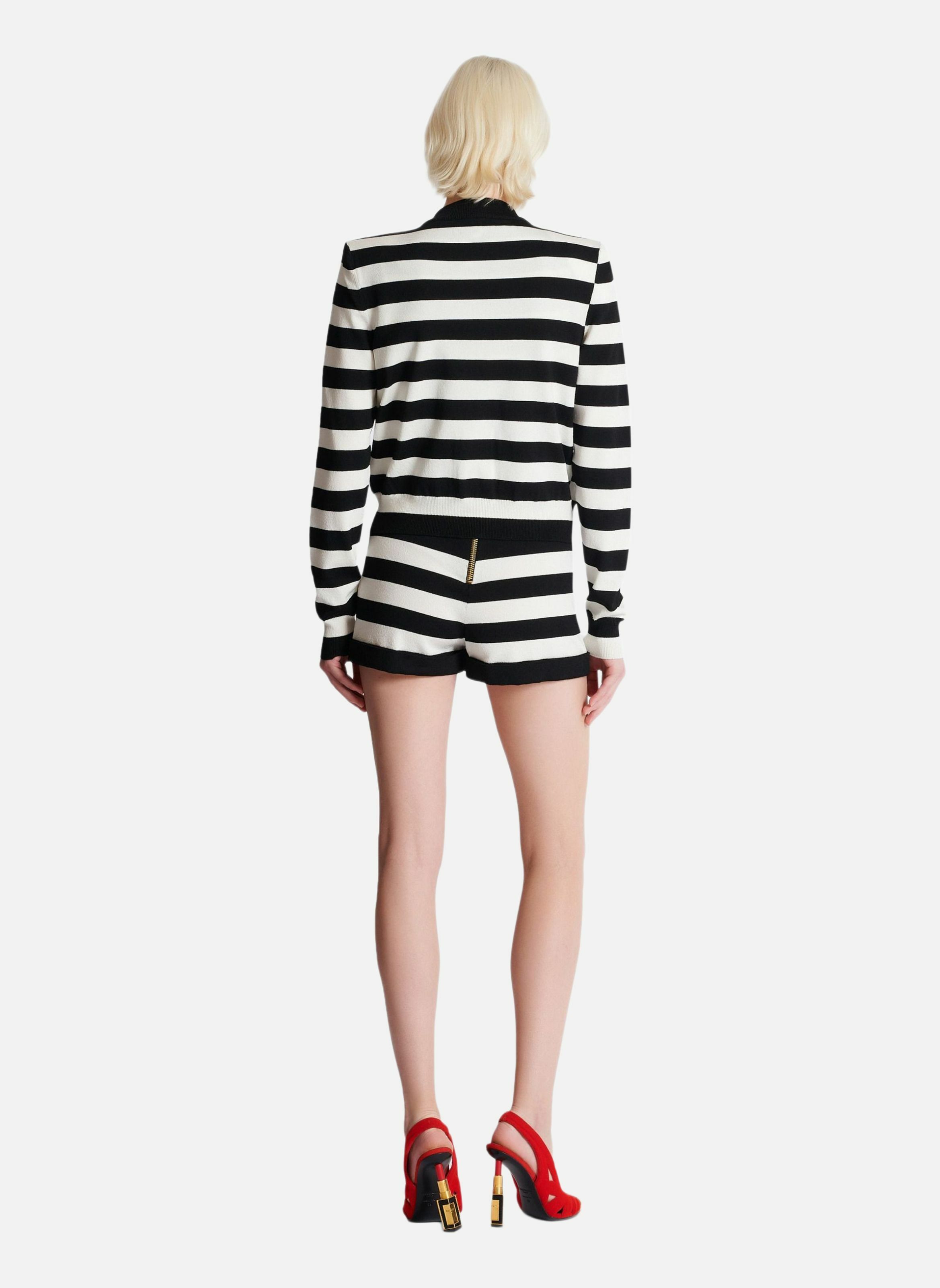 Cardigan en maille motif face marinière BALMAIN Noir