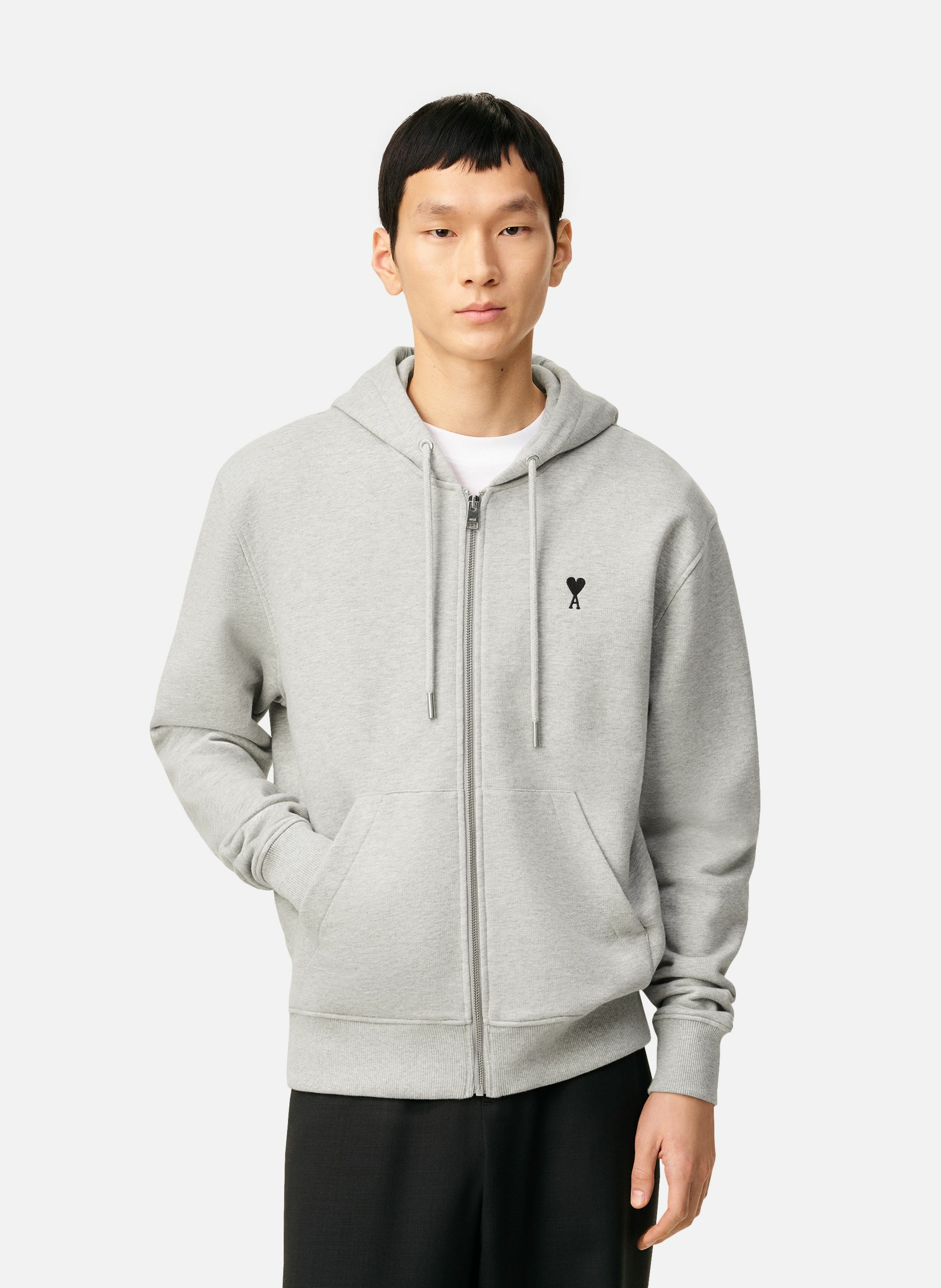 Hoodie zippé ami de coeur en coton AMI PARIS Gris