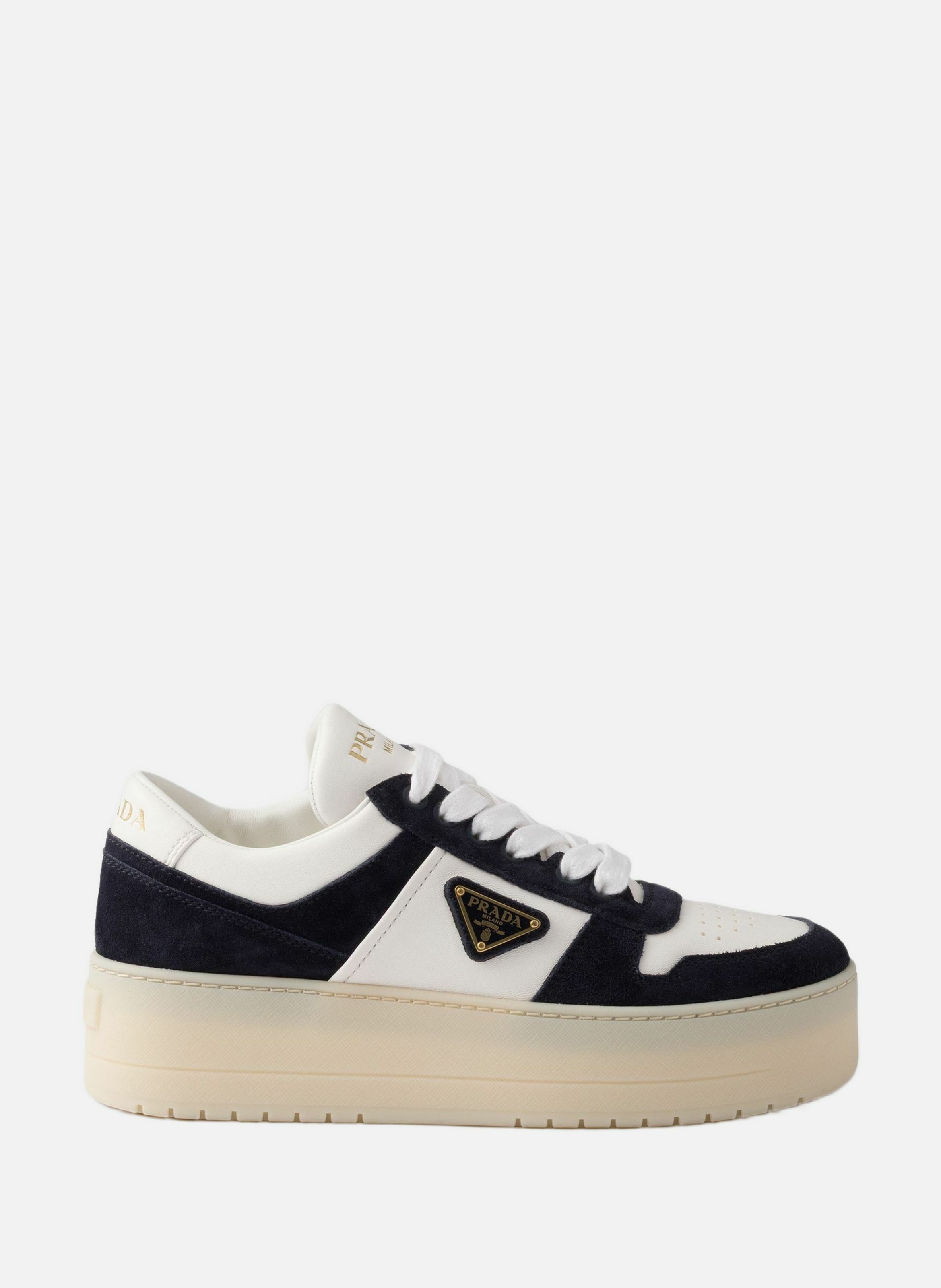 Sneakers downtown bold en cuir nappa et veau velou PRADA Blanc