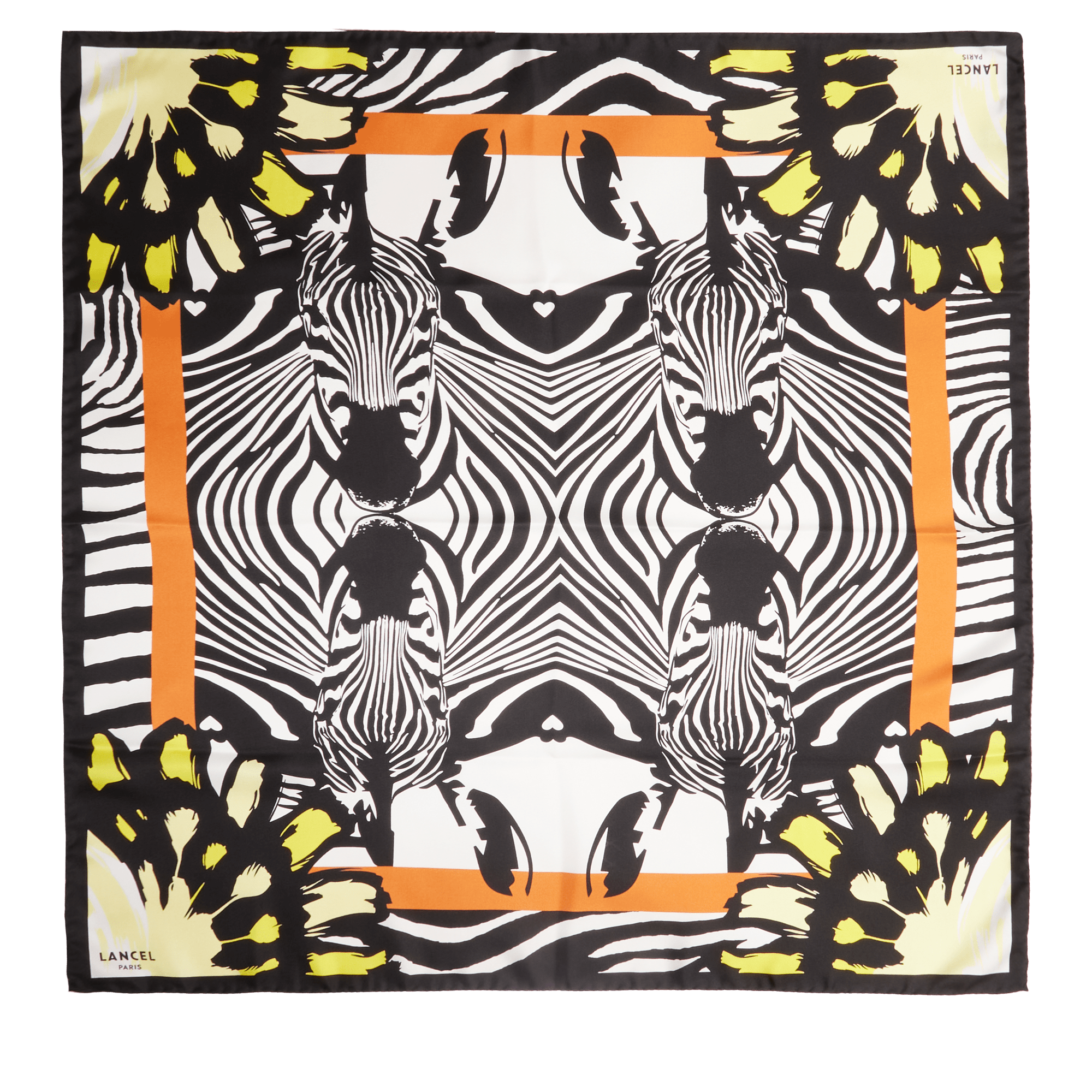 Carré de soie 90 cm motif zebra mania en soie LANCEL Noir