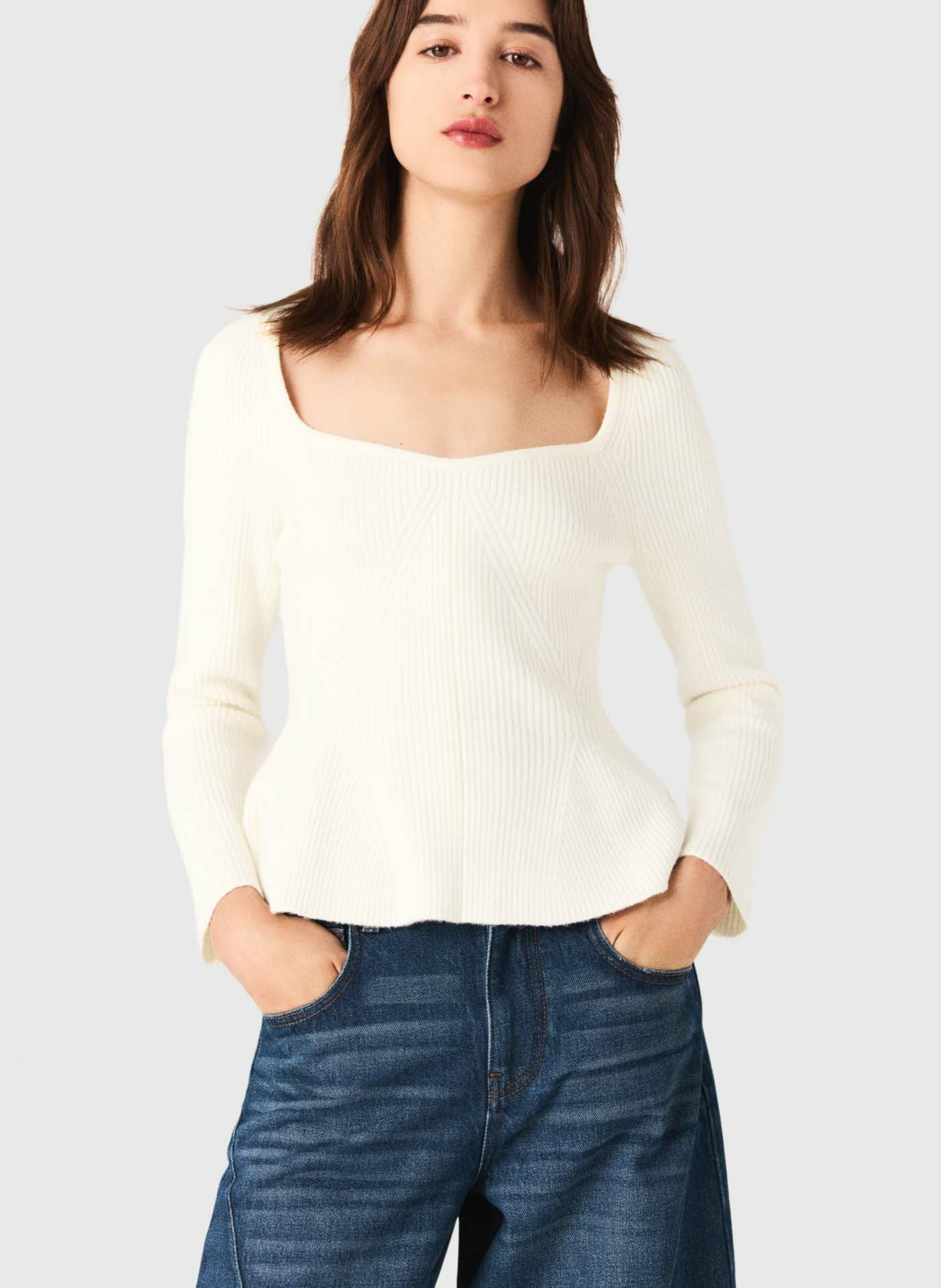 MAJE Pull col carré Blanc