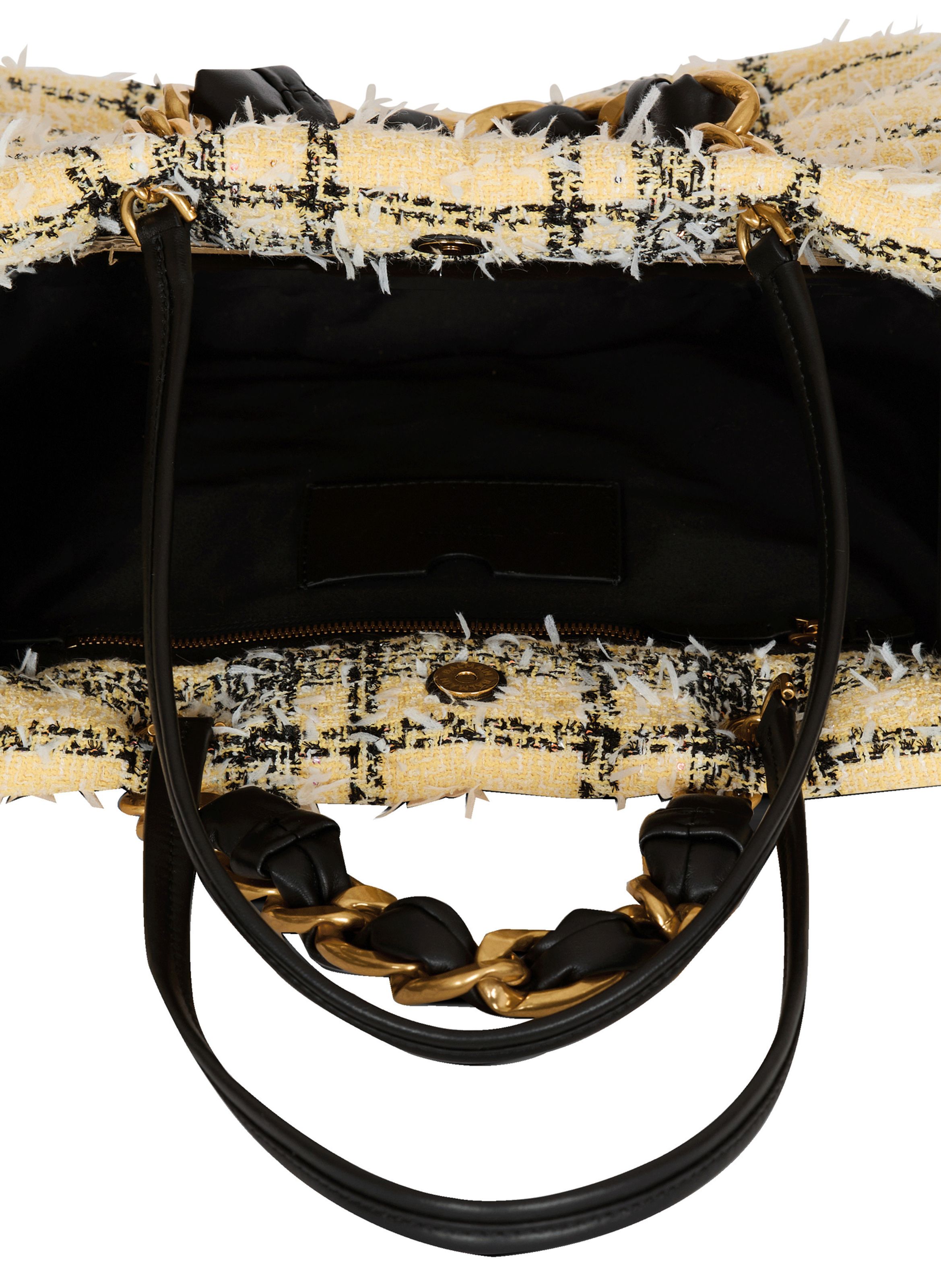 Sac cabas 1945 en tweed tartan BALMAIN Jaune