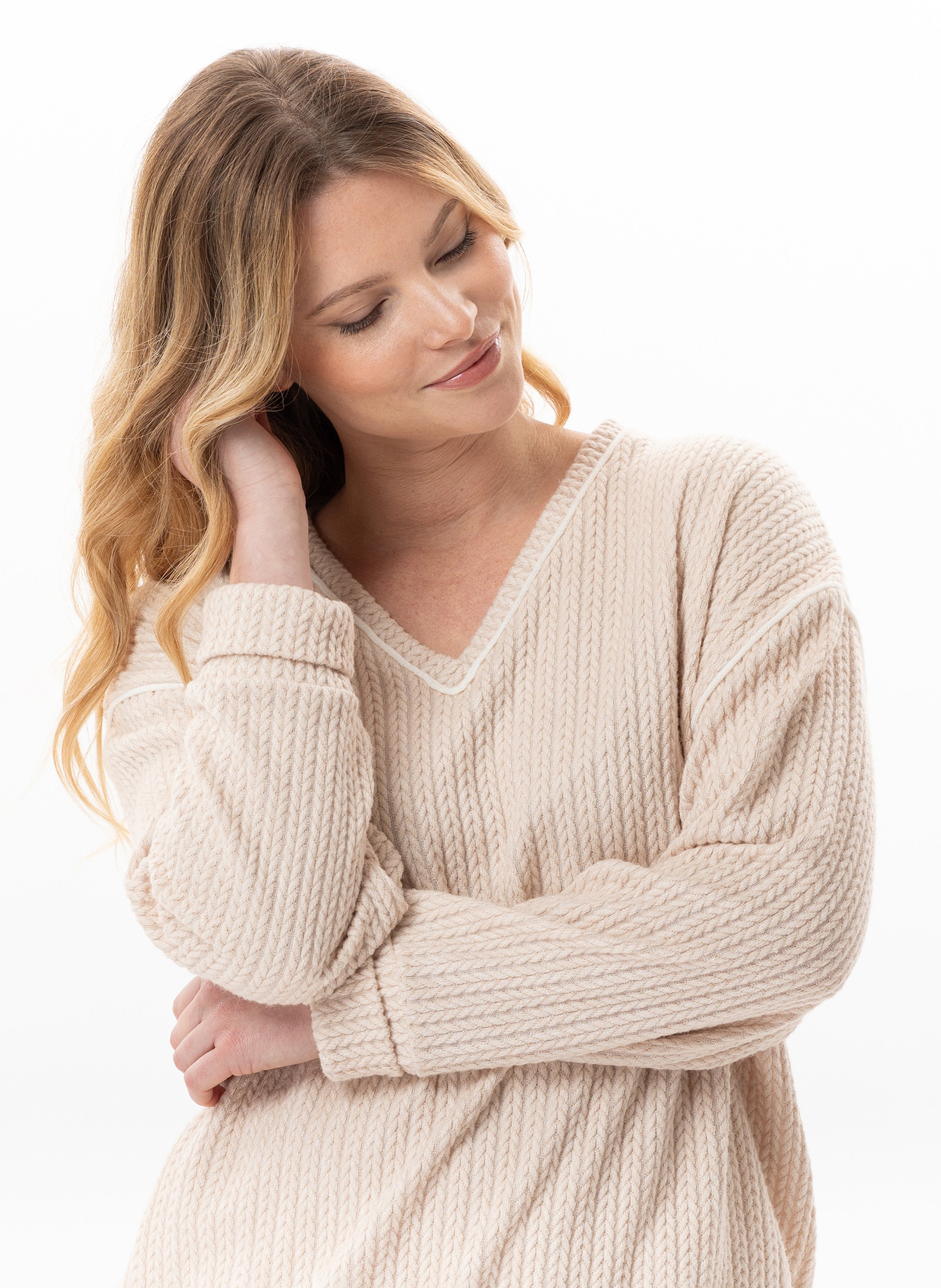 Ensemble homewear en maille tricot shetland 124 LE CHAT Beige