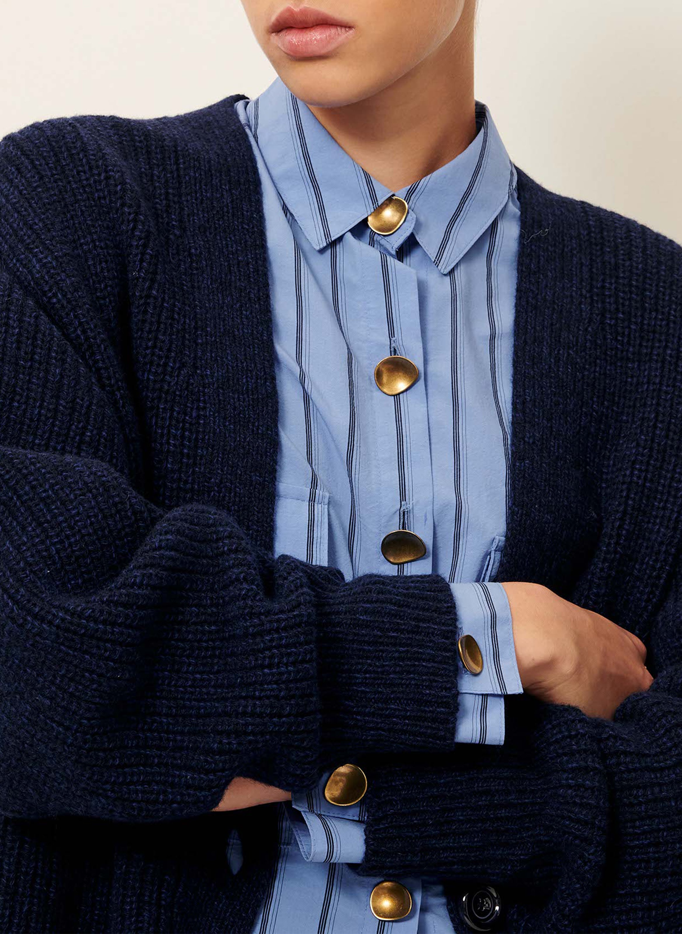 Gilet col v en laine mélangée cardy SESSUN Bleu