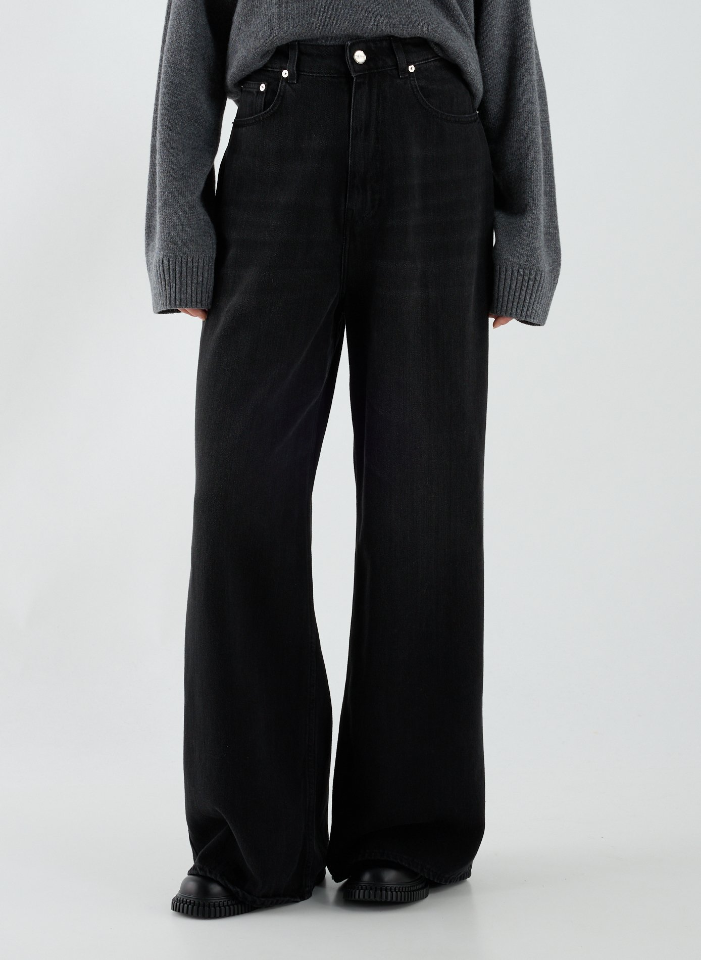 GANNI Wide cotton jeans  Black