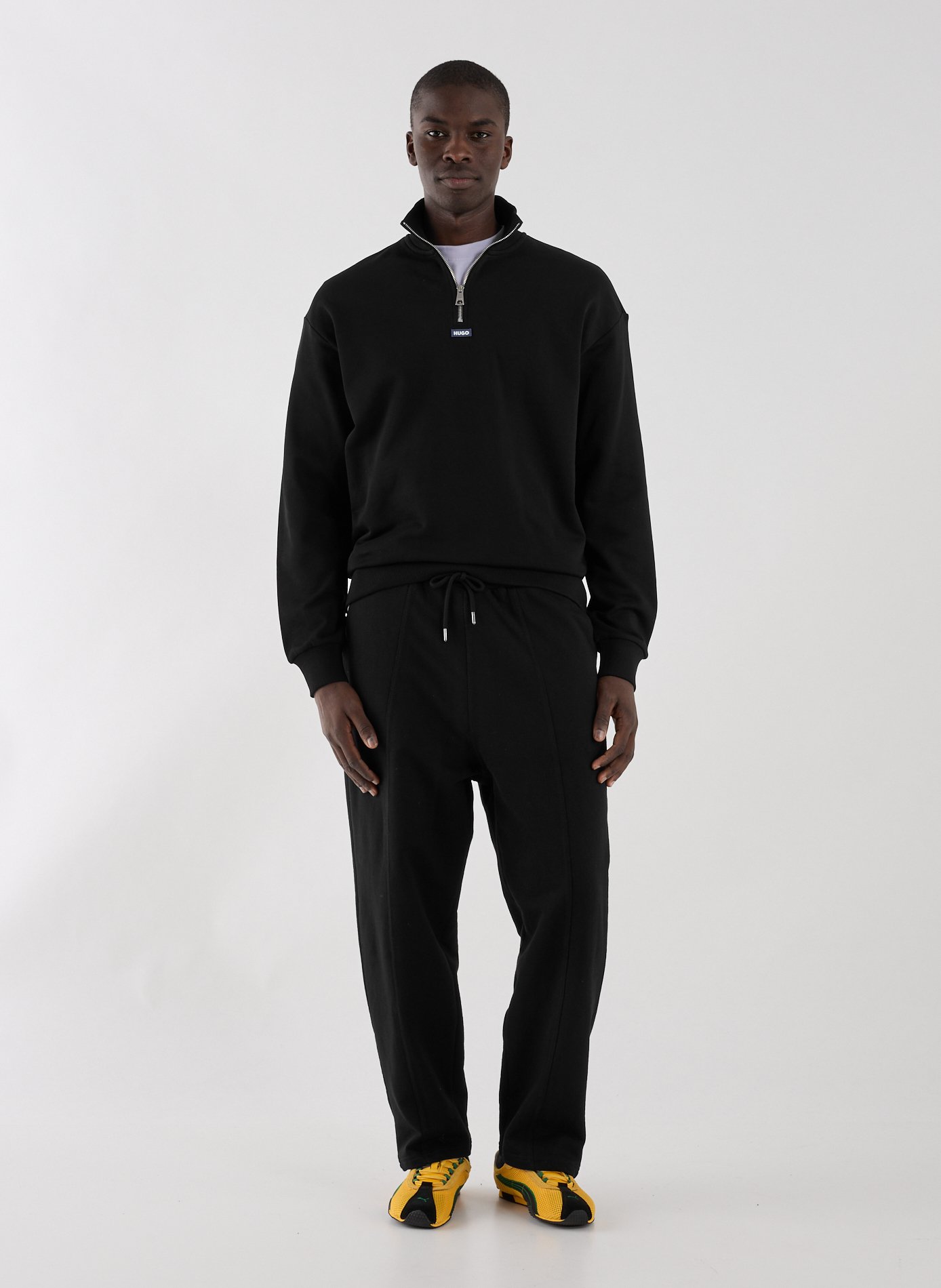 Cotton zip-up sweatshirt HUGO BLUE Black