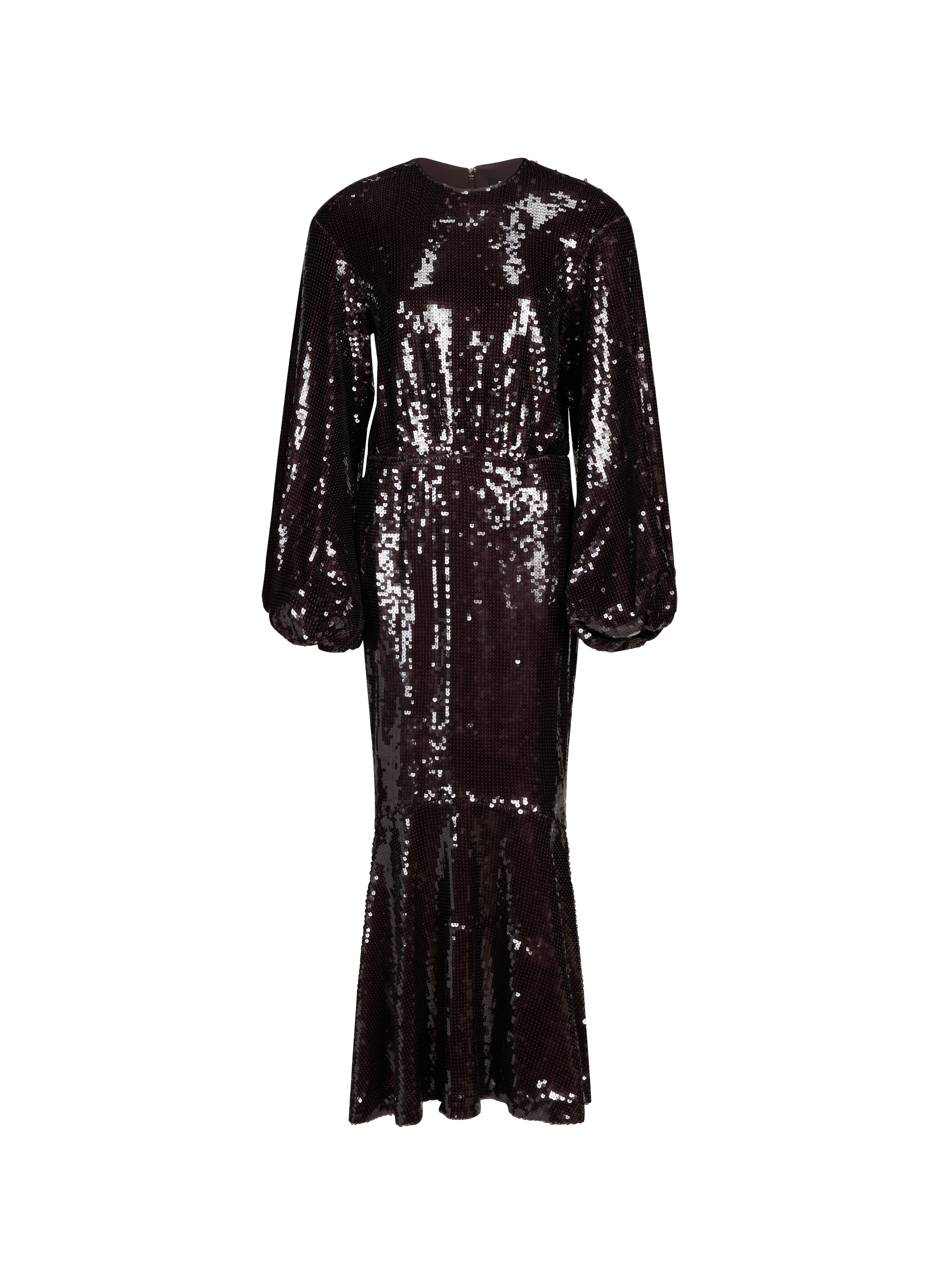 Robe longue à col rond à sequins ROTATE Marron