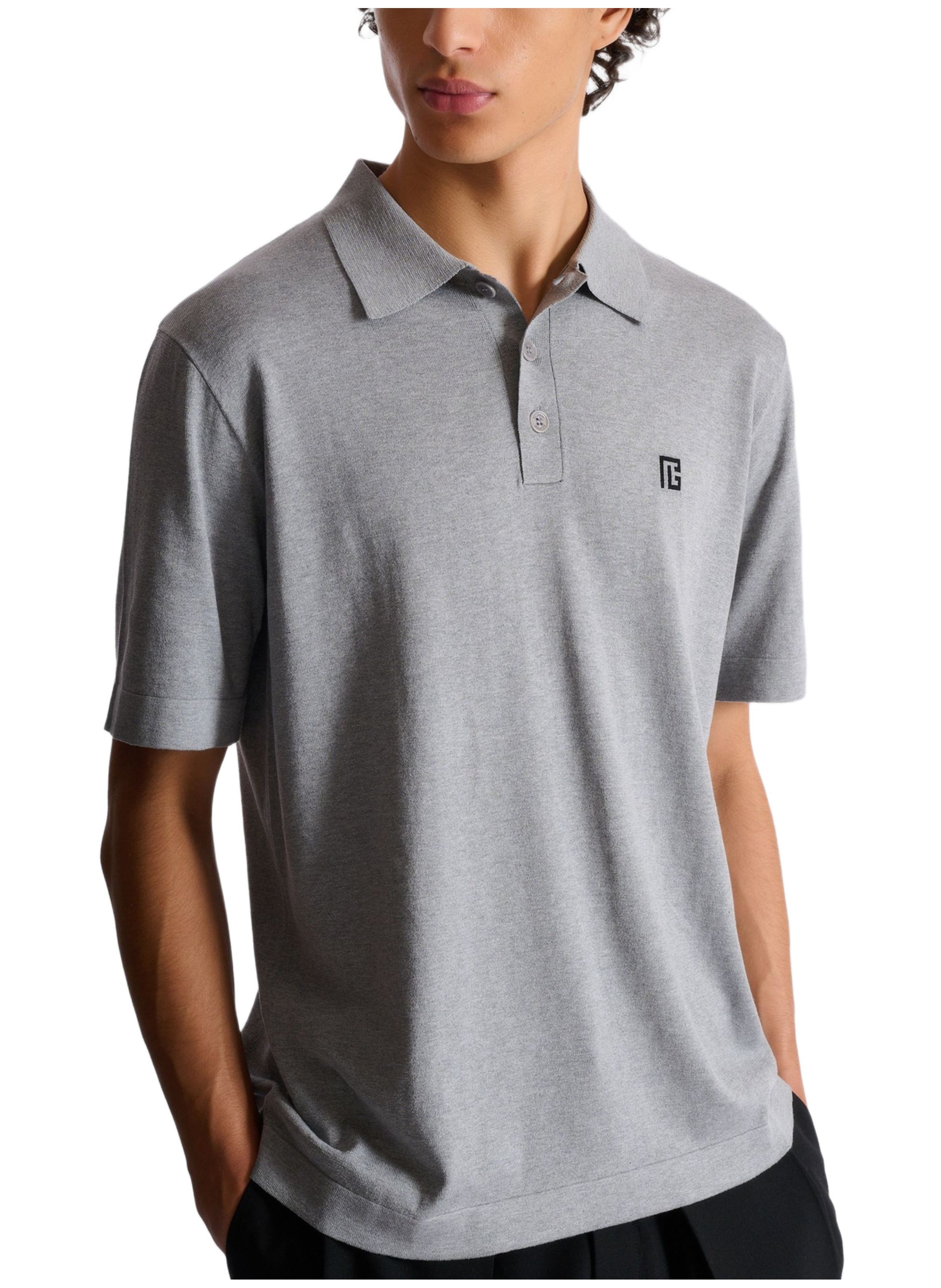 Polo en coton brodé BALMAIN Gris