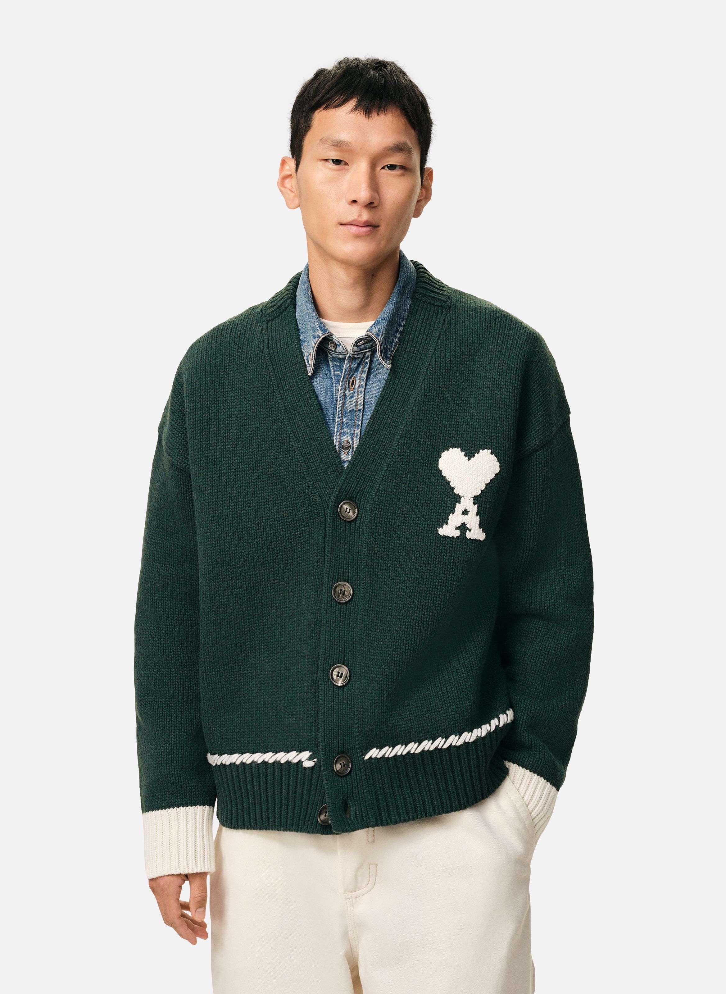 Cardigan ami de coeur unisexe en laine AMI PARIS Vert