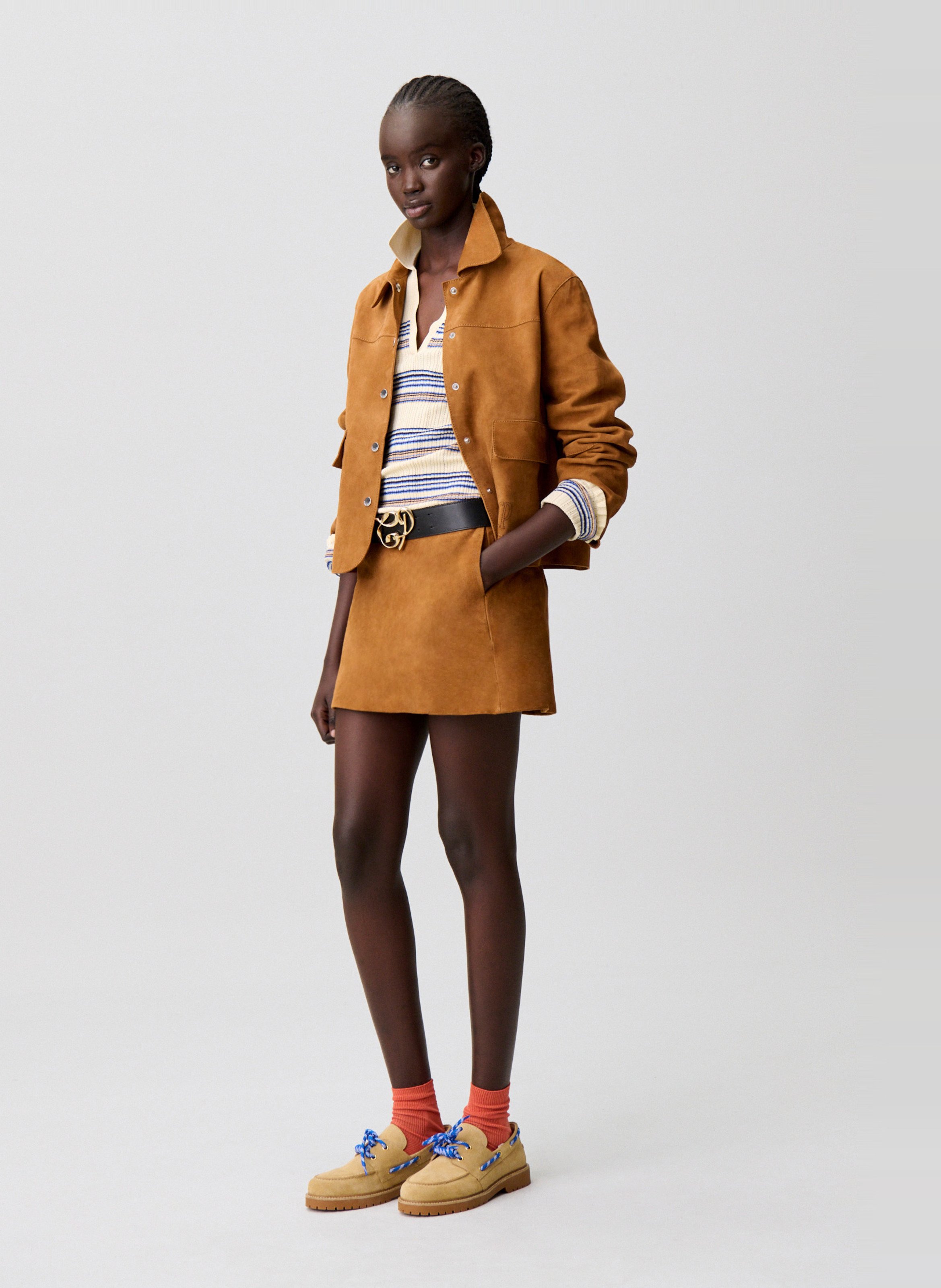 Jupe courte en cuir velours CLAUDIE PIERLOT Beige