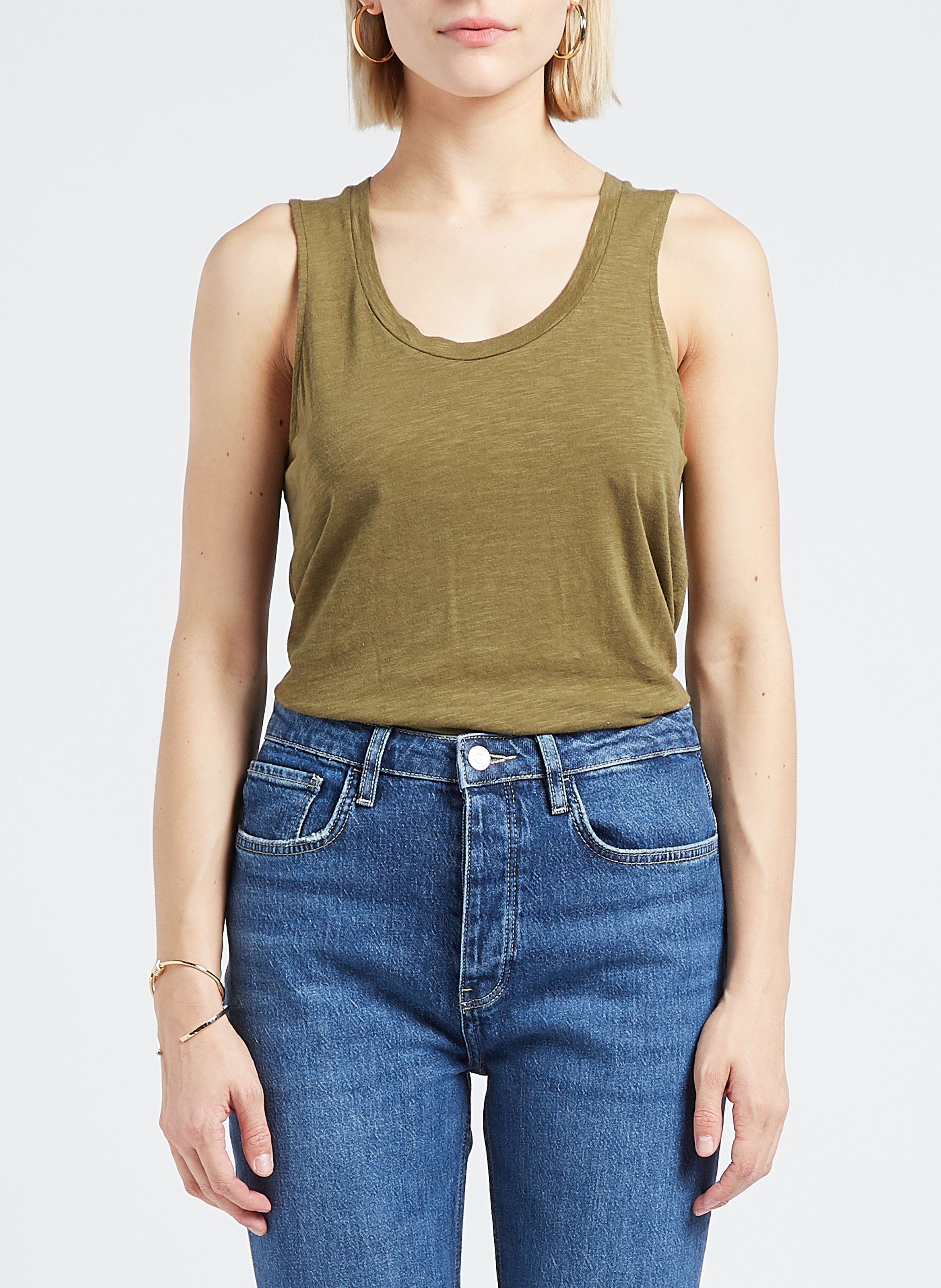 Débardeur à col rond en coton mélangé Jacksonville AMERICAN VINTAGE Kaki