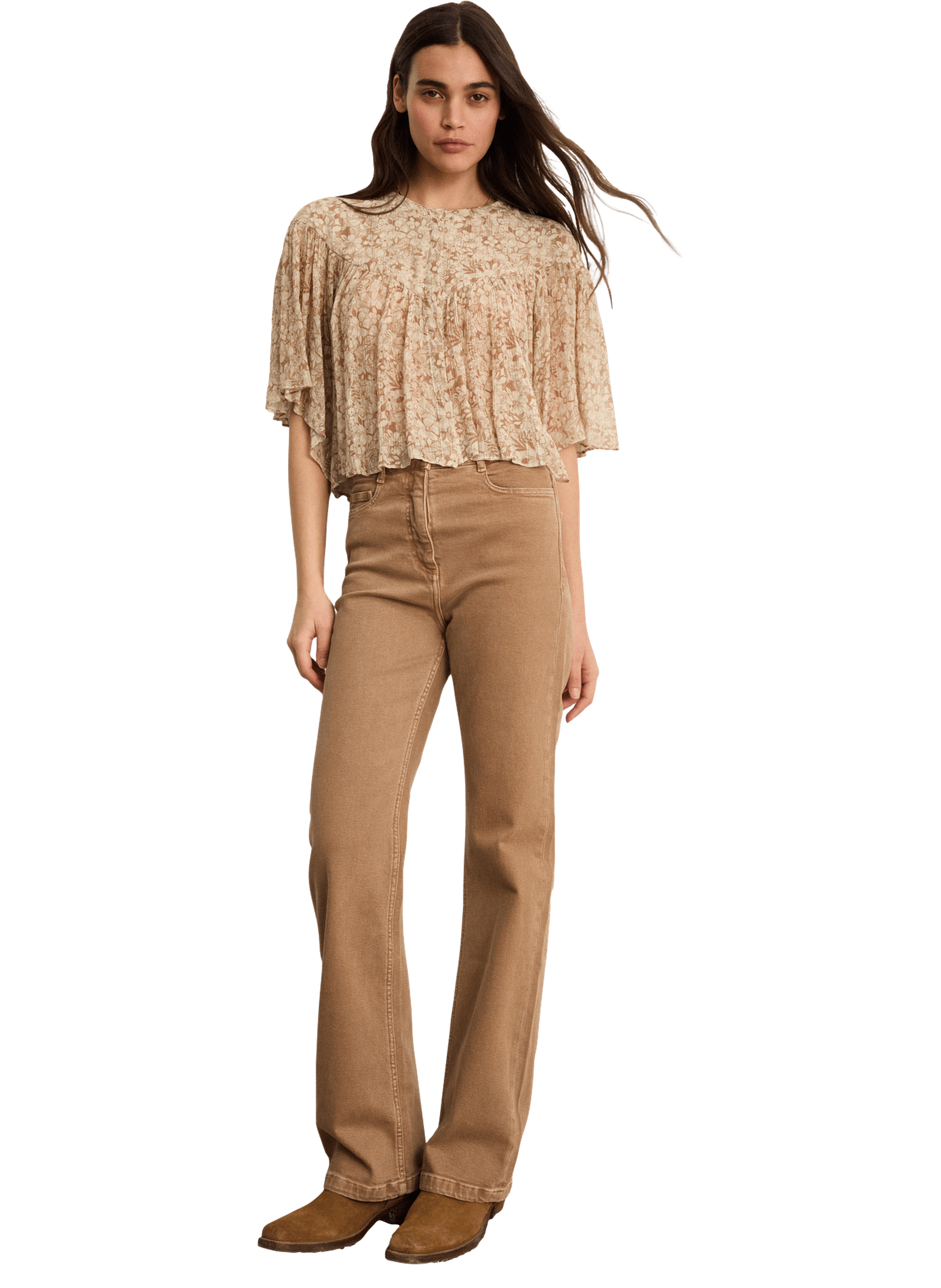 Chemise courte à fleurs et lurex - leane PABLO Beige