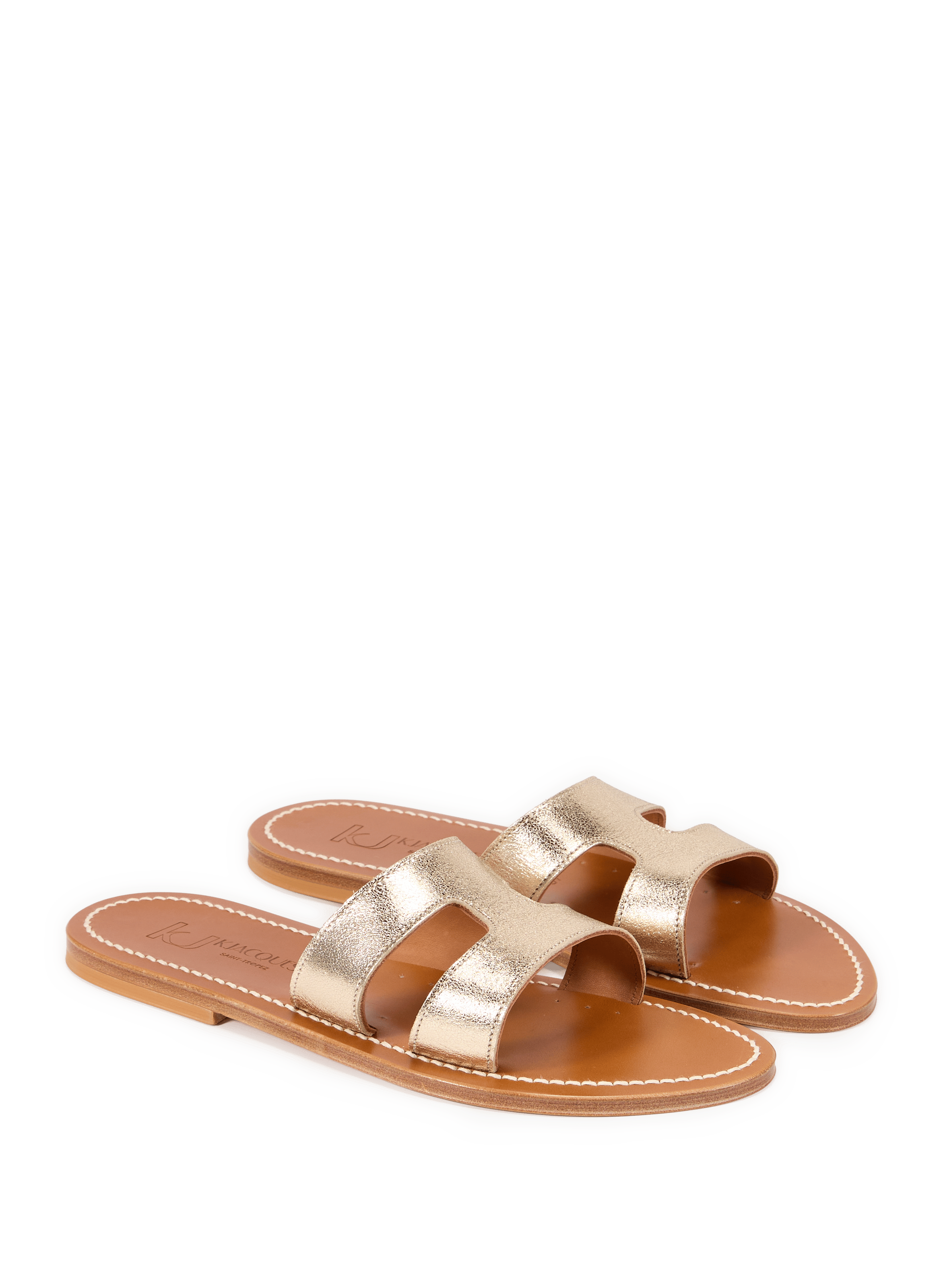 Flat metallic leather sandals K. JACQUES Golden